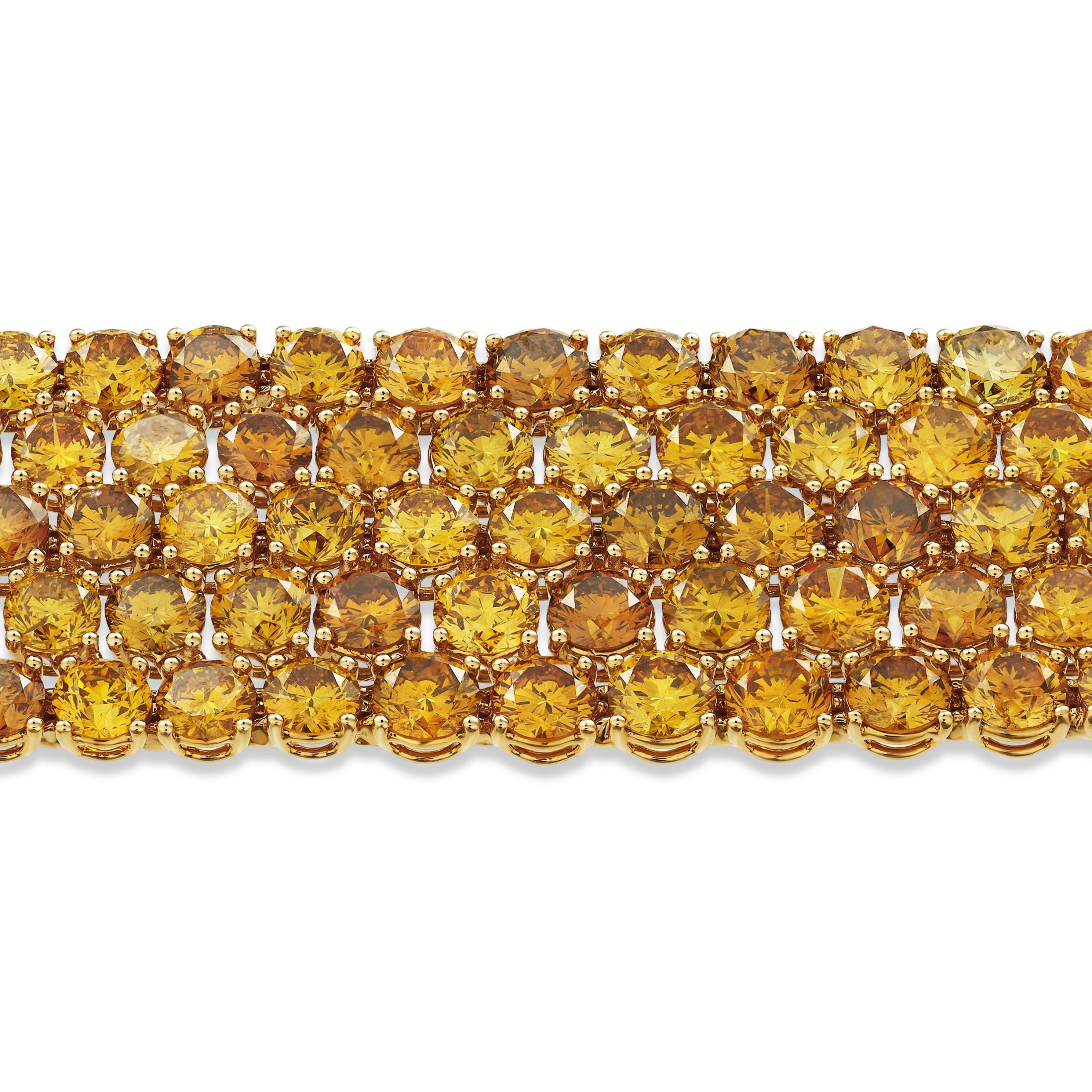 Ambrosia 40.50 Carat Fancy Deep Brownish Yellow Diamond Bracelet in 18K Yellow Gold