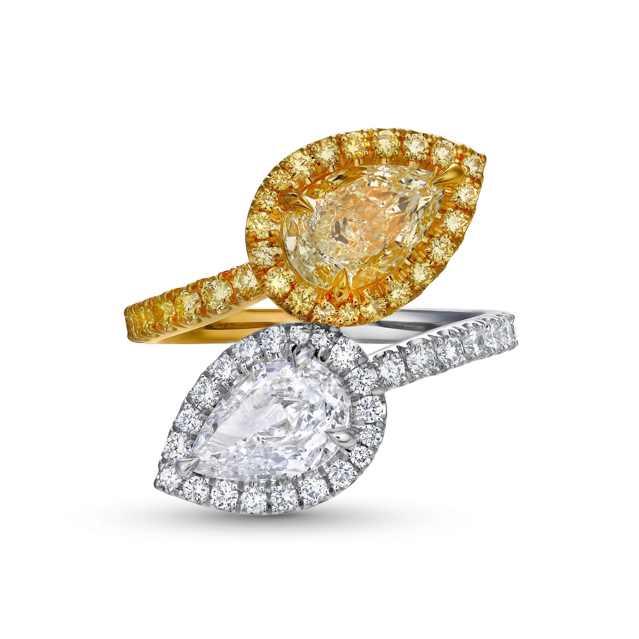 Anastasia 3.03 Carat Pear Cut Diamond Bypass Ring in 18K Gold