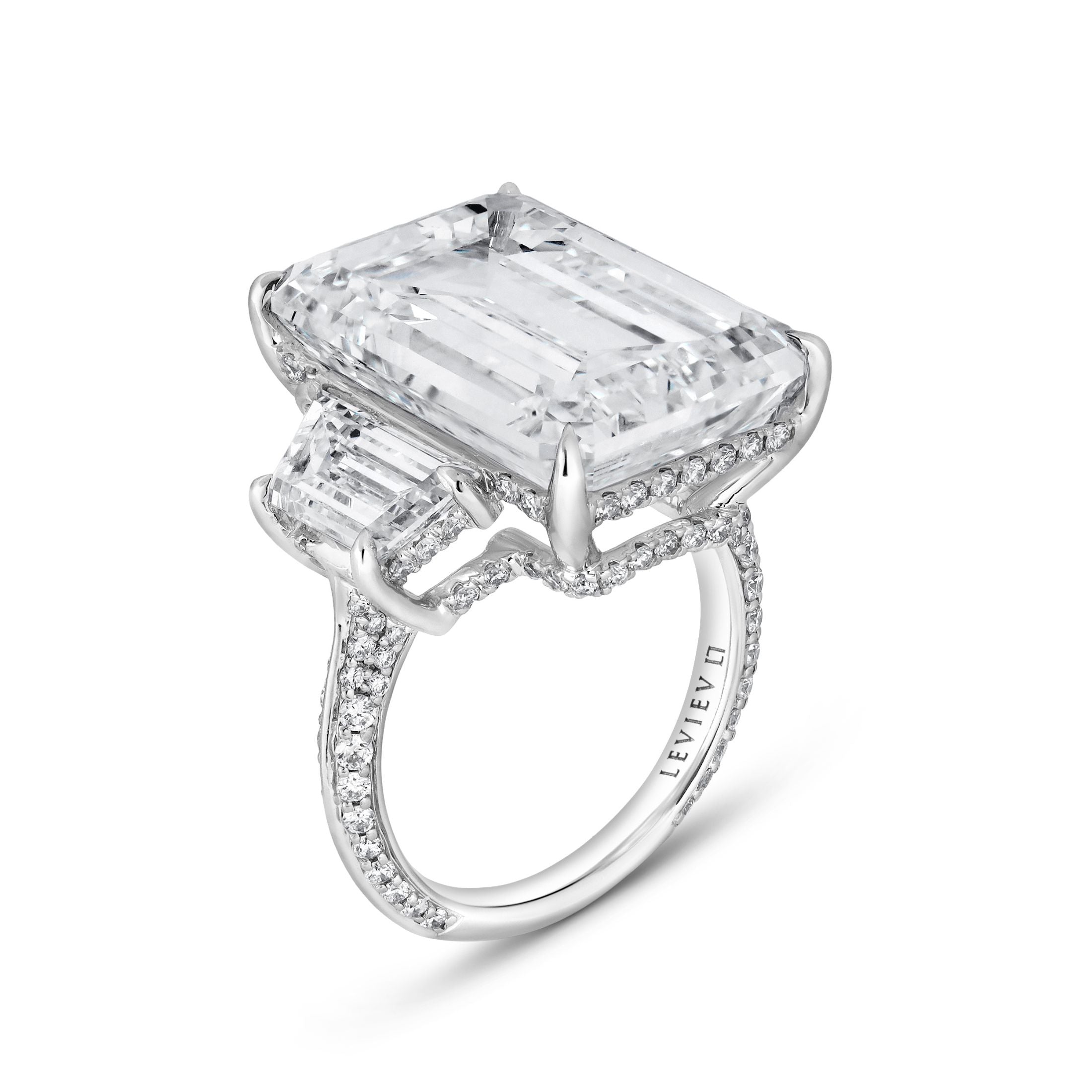 Arosa 26.34 Carat Emerald Cut Diamond Ring in 18K White Gold