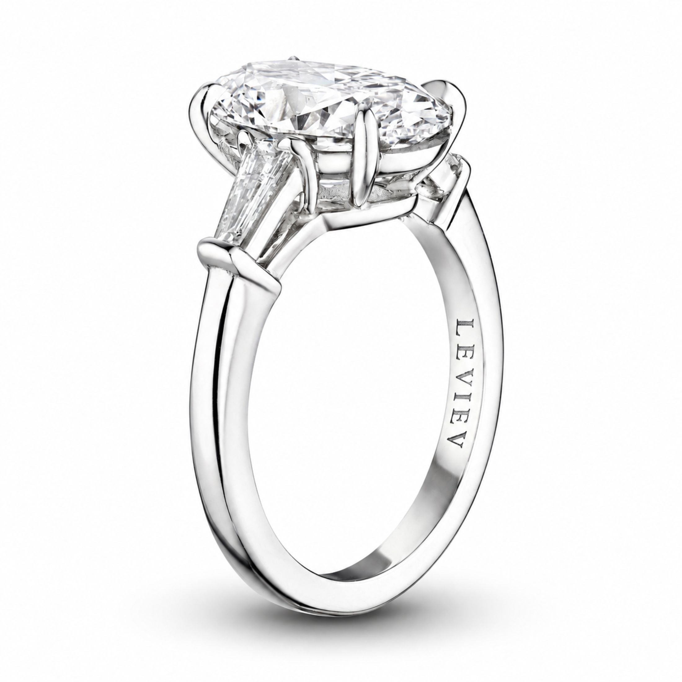 Ashbourne 3.34 Carat Oval Cut Diamond Ring with Tapered Baguettes in Platinum