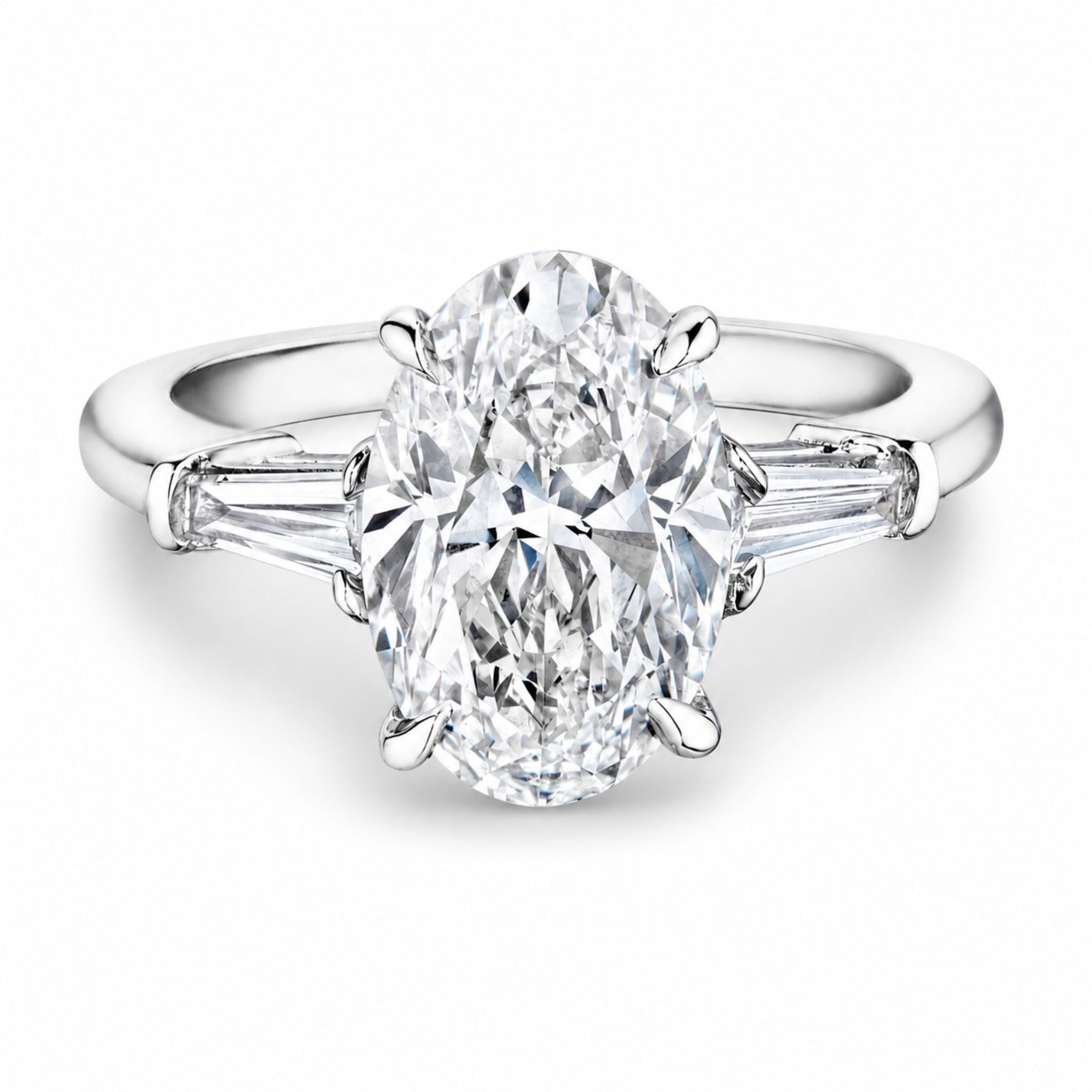 Ashbourne 3.34 Carat Oval Cut Diamond Ring with Tapered Baguettes in Platinum