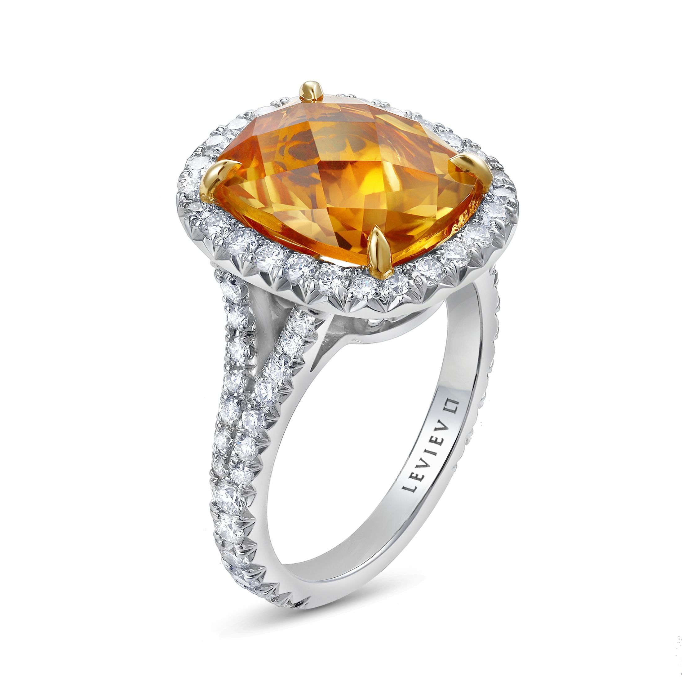 Ashby 0.45 Carat Yellow Citrine & Diamond Halo Ring in 18K White Gold & Platinum