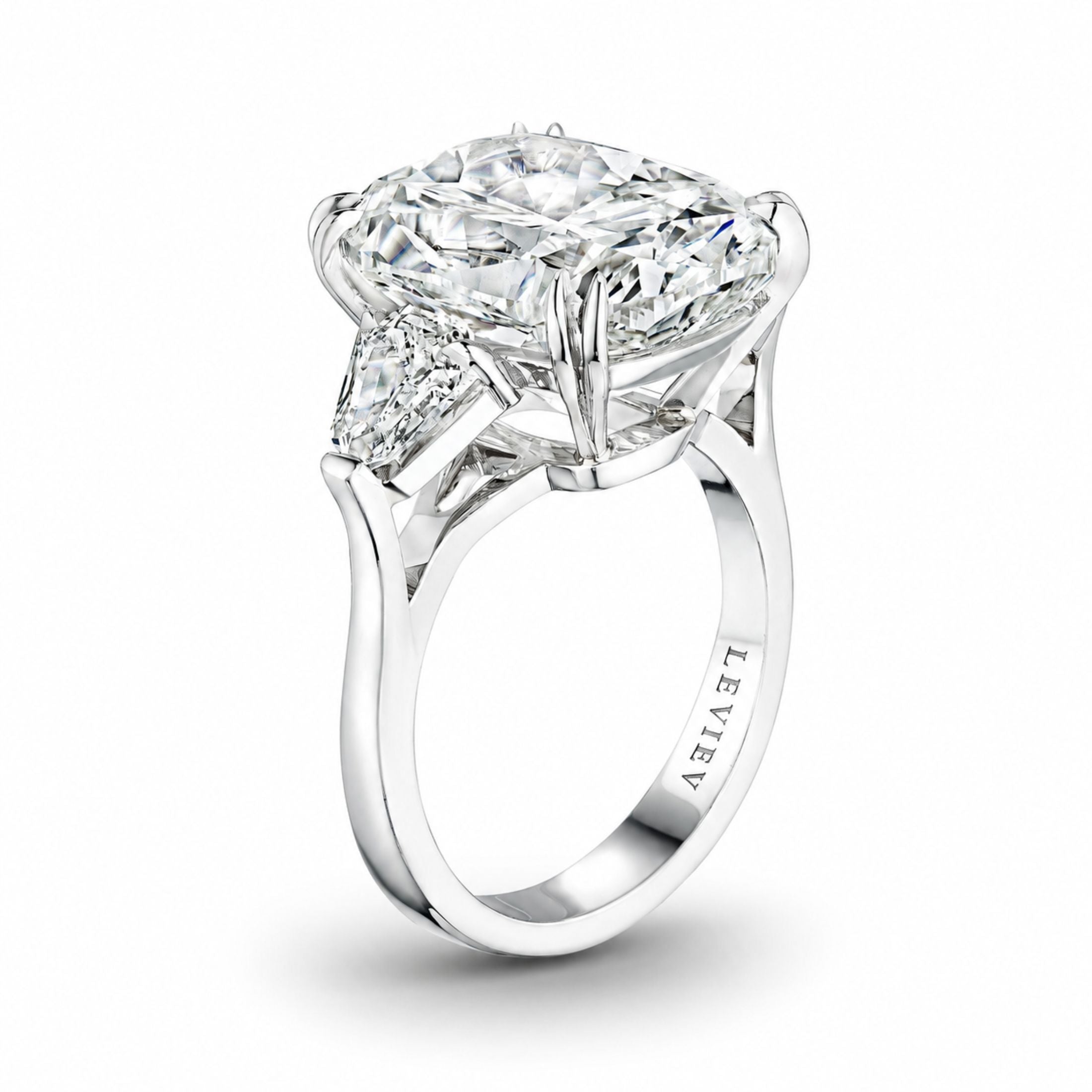 Ashford 10.99 Carat Cushion Cut Diamond Ring with Shield Cut Diamonds in Platinum
