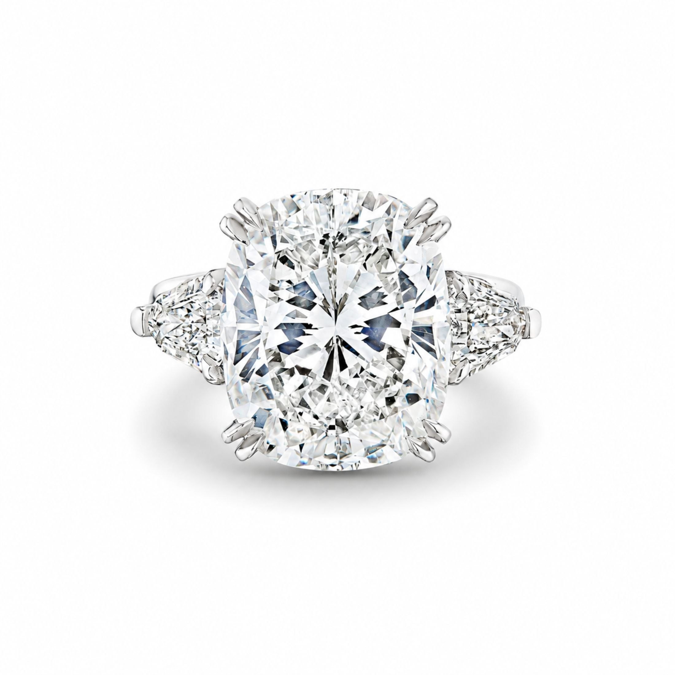 Ashford 10.99 Carat Cushion Cut Diamond Ring with Shield Cut Diamonds in Platinum