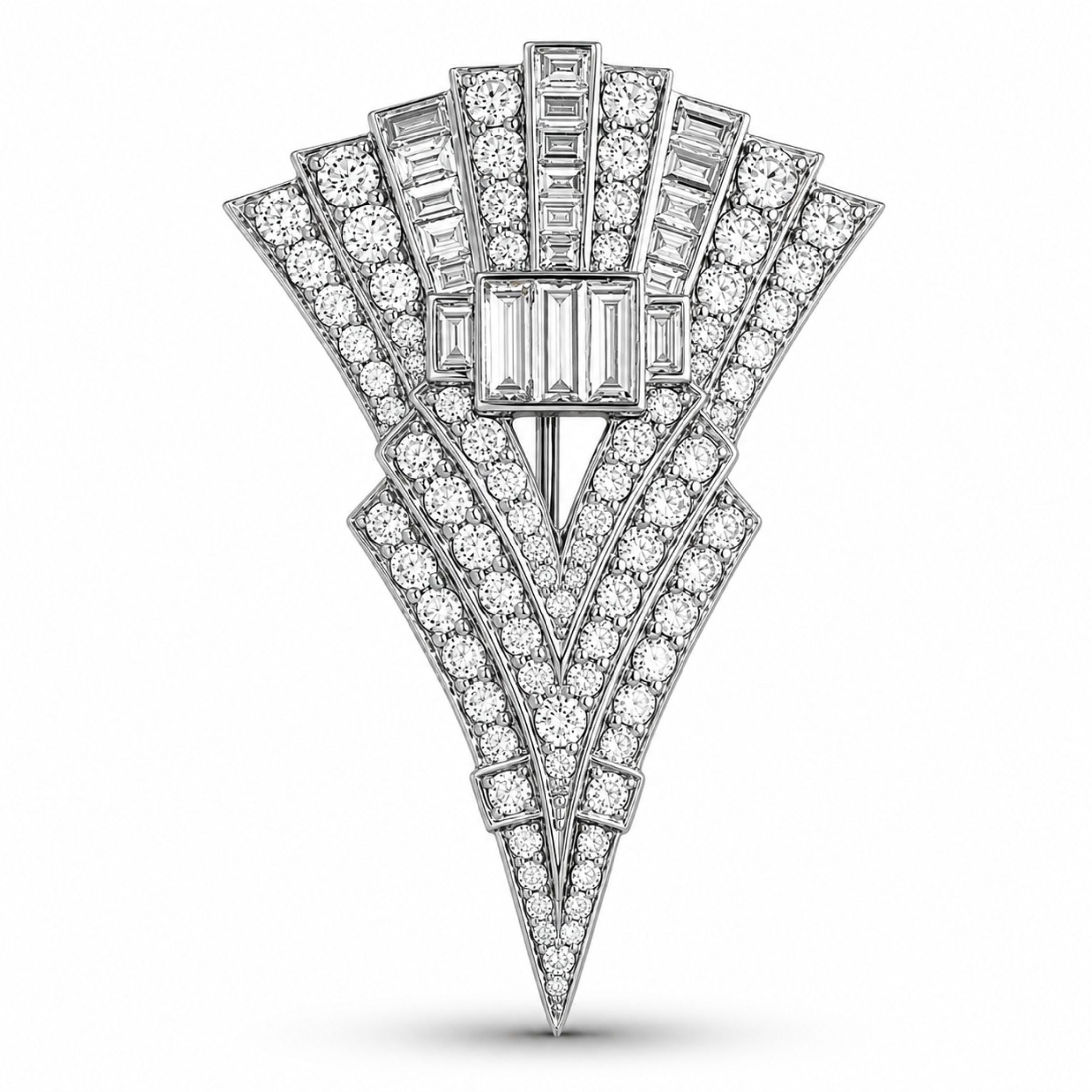 Astor 3.20 Carat Diamond Brooch in 18K White Gold