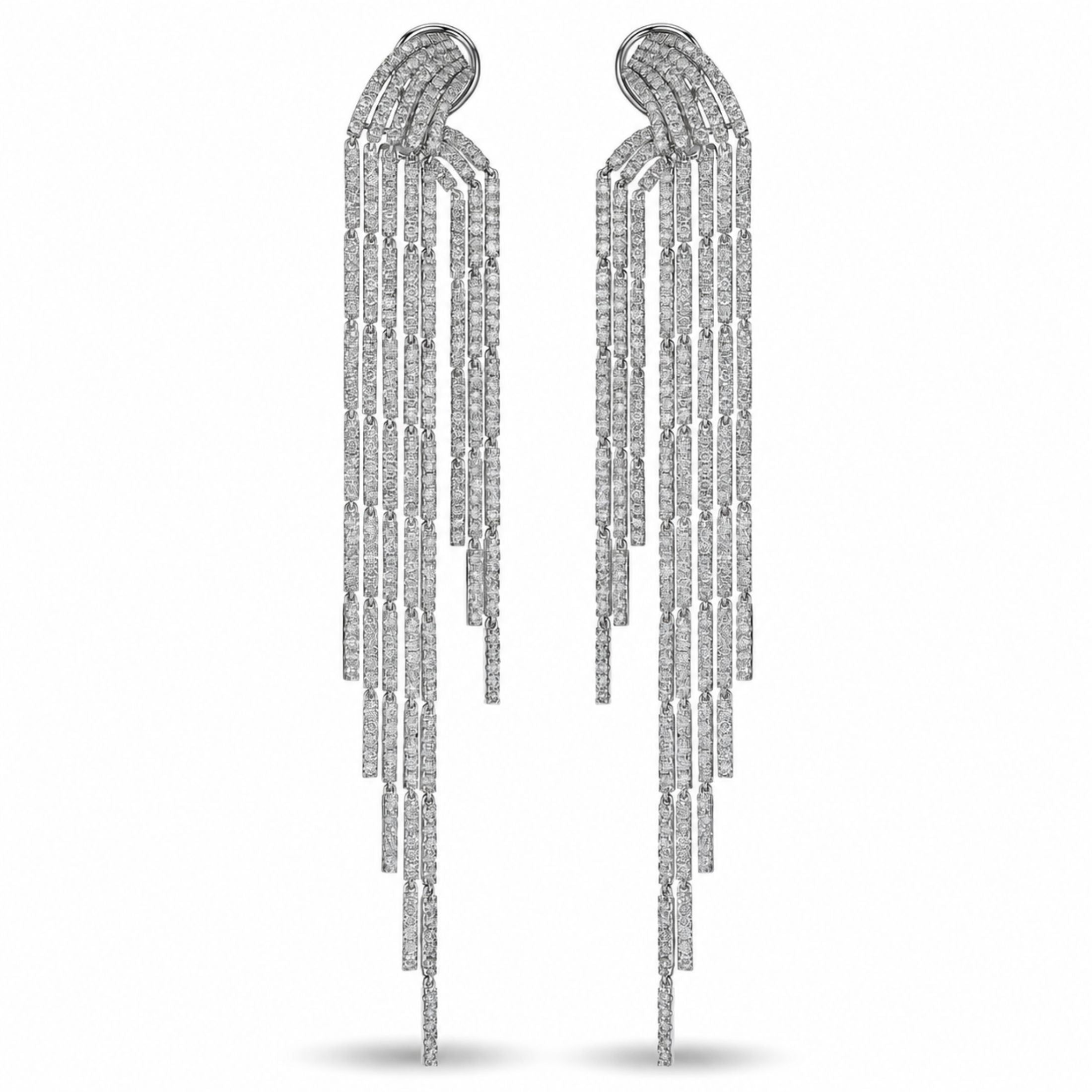 Astral Rain 8.25 Carat Diamond Dangle Earrings in 18K White Gold
