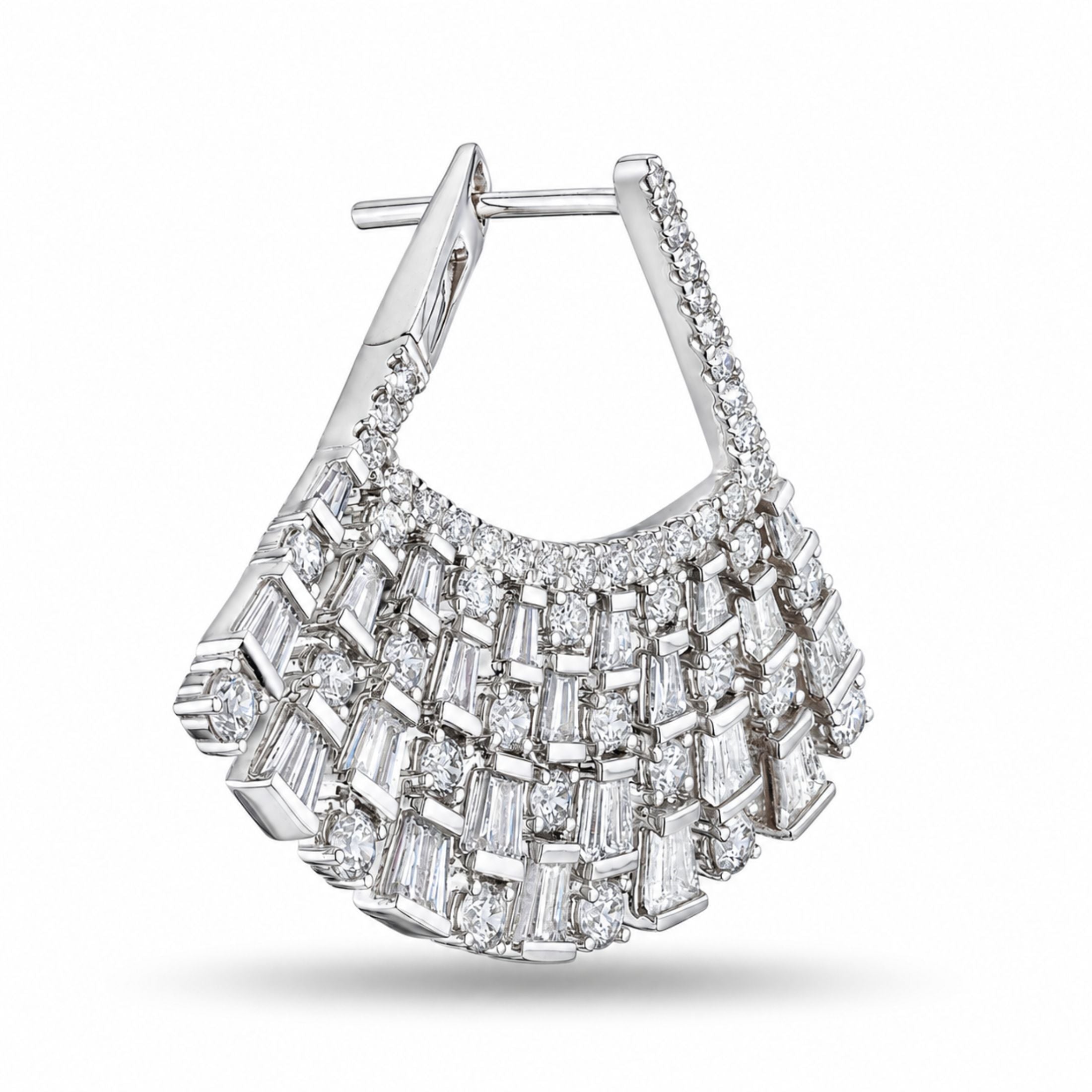 Astrielle 4.13 Carat Round Diamonds with Tapered Baguettes Earrings in 18K White Gold