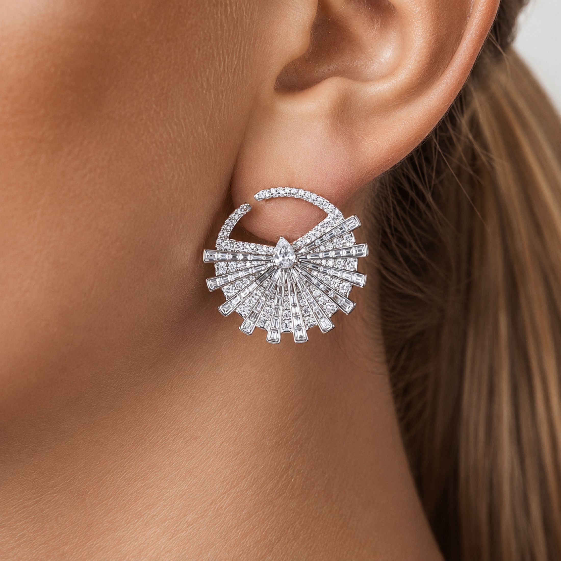 Astrielle 4.13 Carat Round Diamonds with Tapered Baguettes Earrings in 18K White Gold