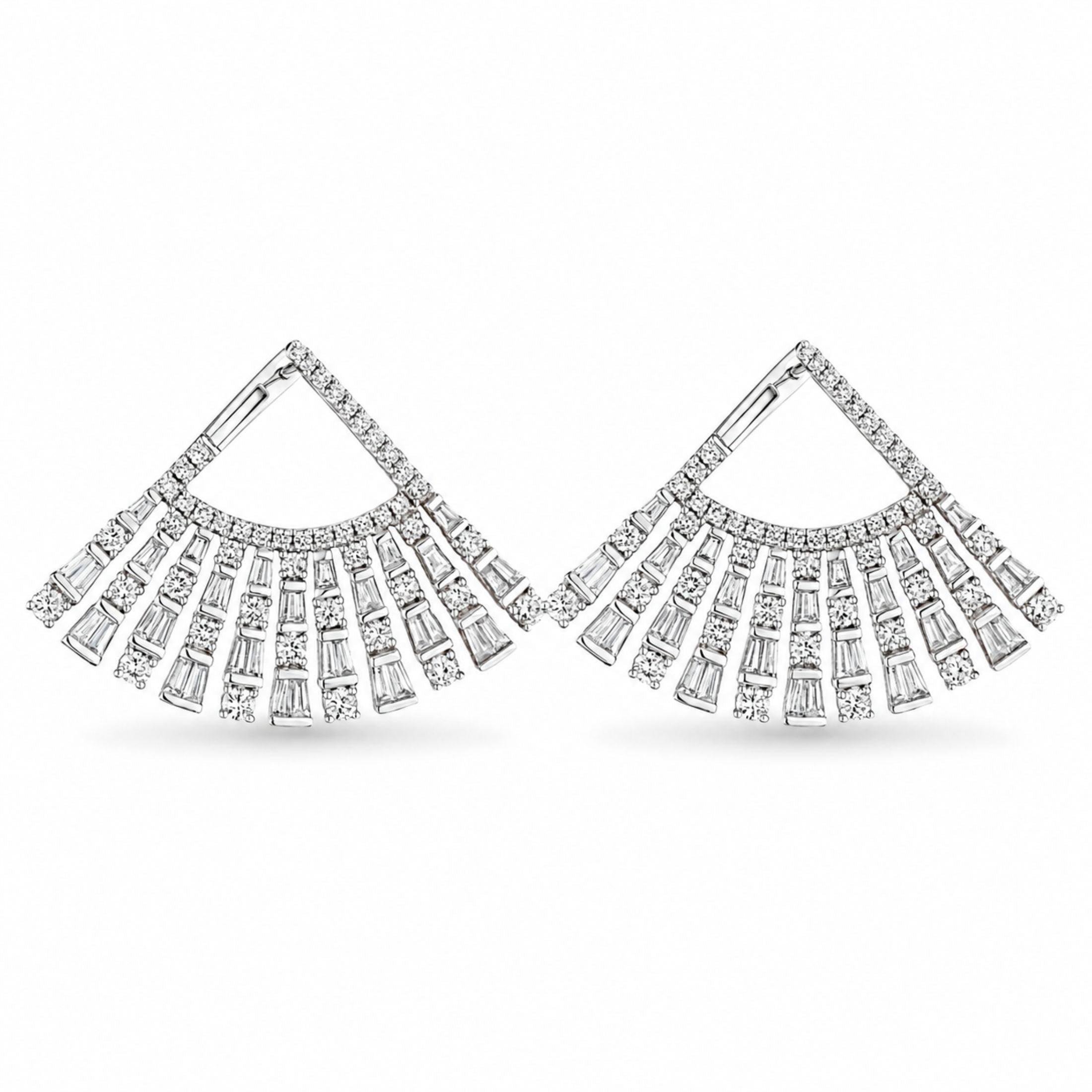 Astrielle 4.13 Carat Round Diamonds with Tapered Baguettes Earrings in 18K White Gold