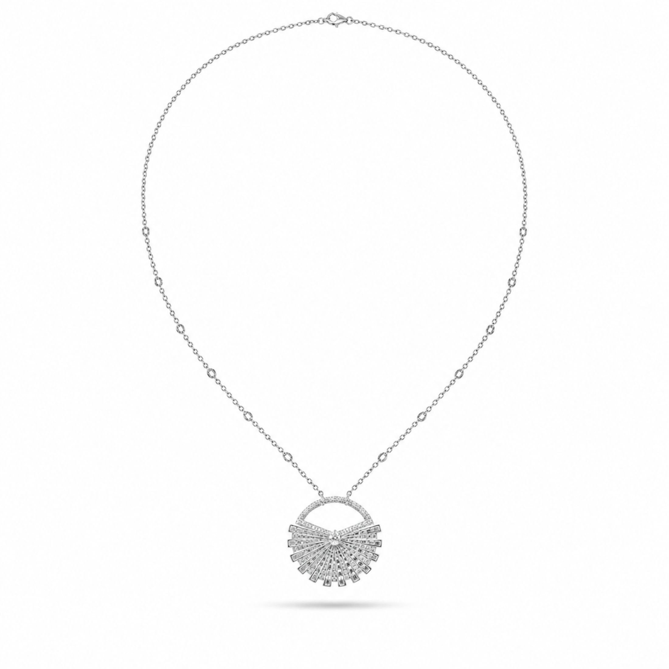 Astrielle 7.06 carat diamond pendant necklace in 18K white gold with fan-shaped starburst design