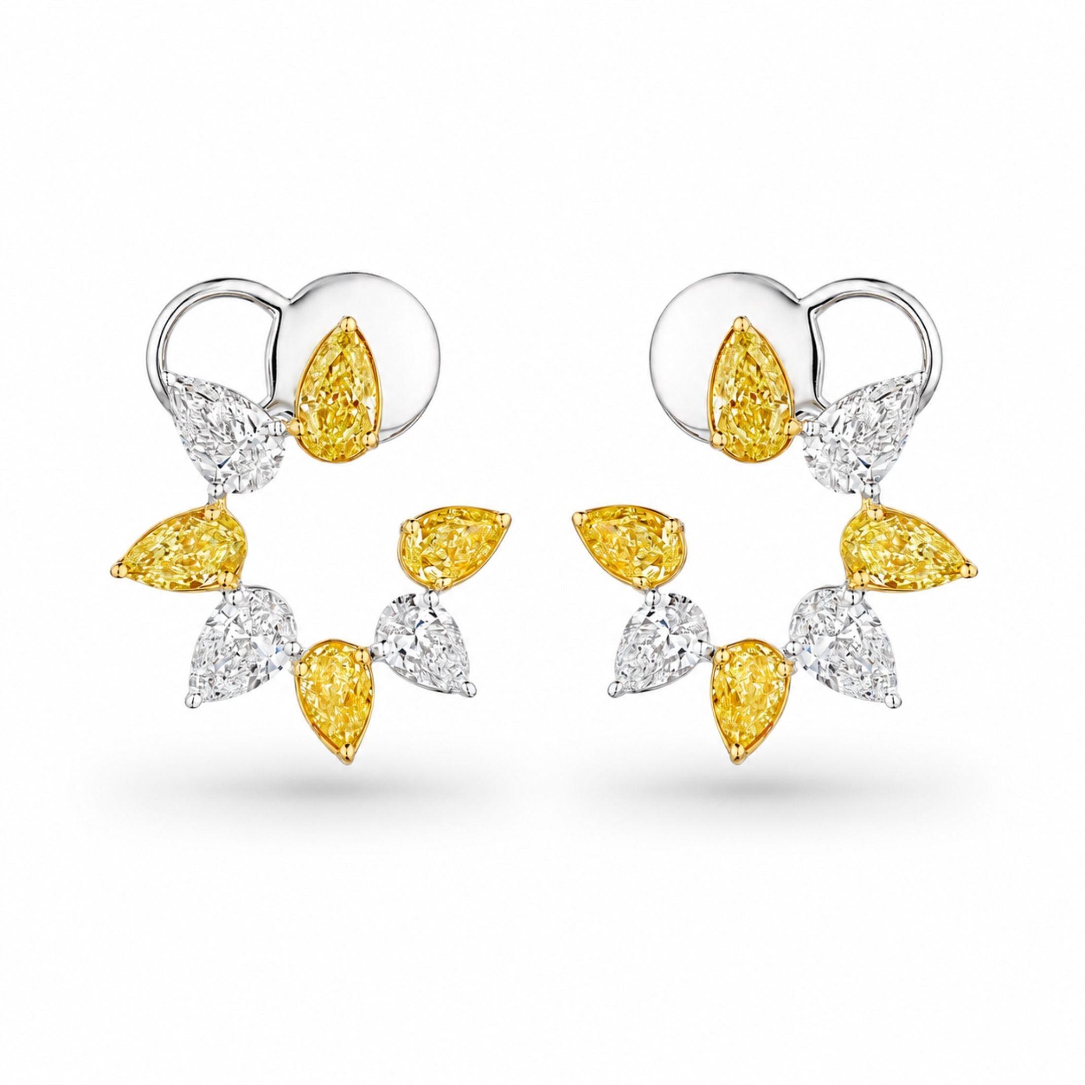 Aurelia 4.41 Carat Yellow & White Diamond Earrings in 18K White Gold