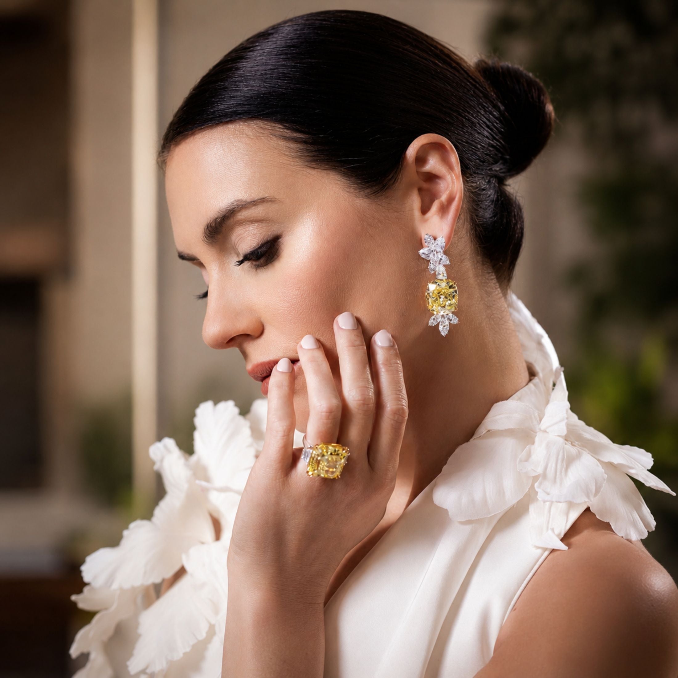 Aurelius 53.17 Carat Radiant Cut Fancy Vivid Yellow Diamond Ring in 18K Gold & Platinum
