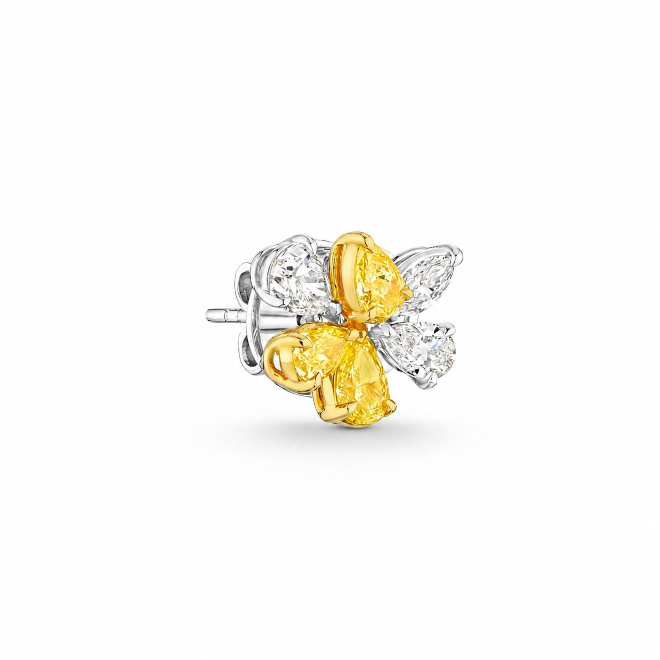 Auric Petals 2.57 Carat Yellow & White Diamond Cluster Earrings in 18K White Gold