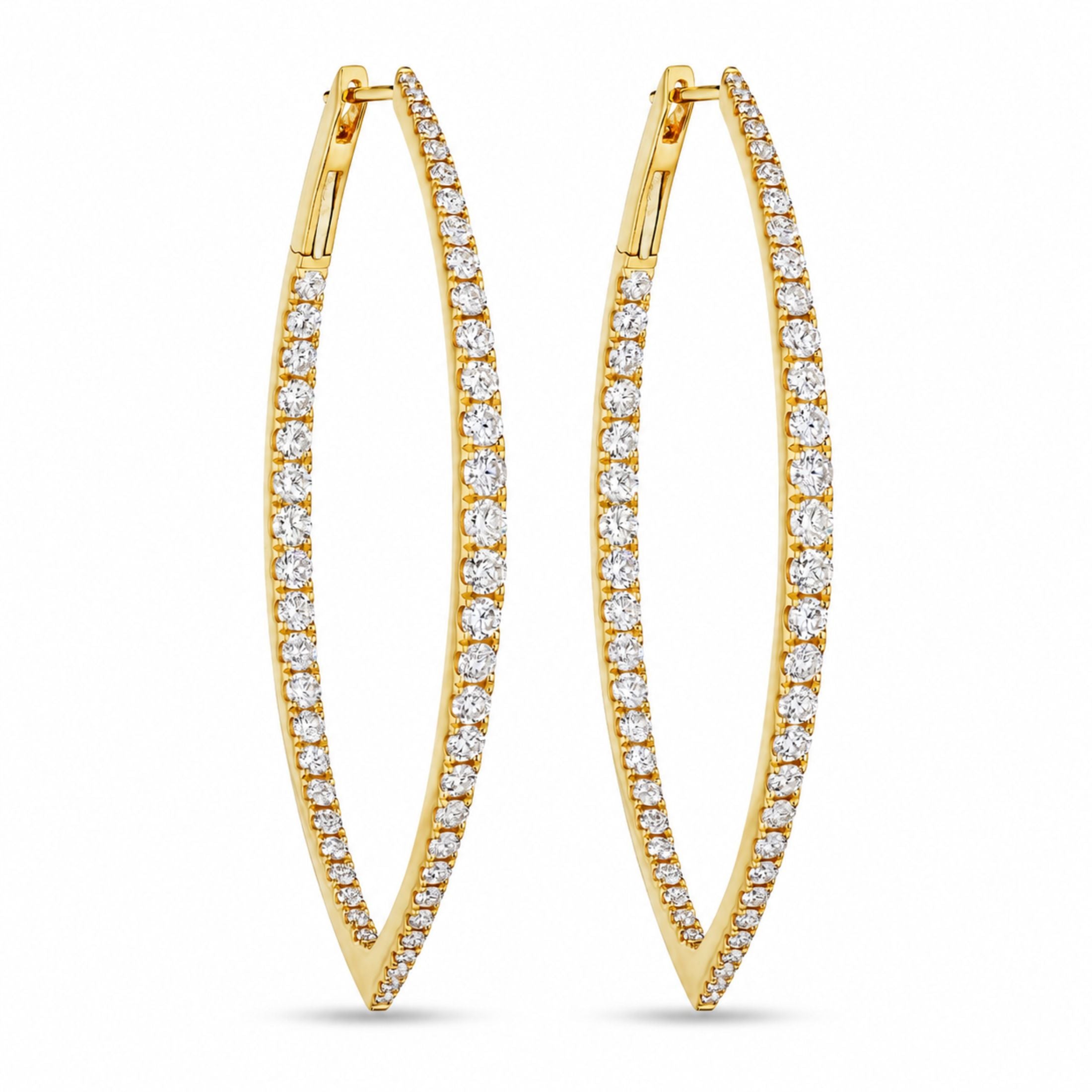 Leviev Auric Whisper yellow gold diamond hoop earrings with elongated teardrop shape