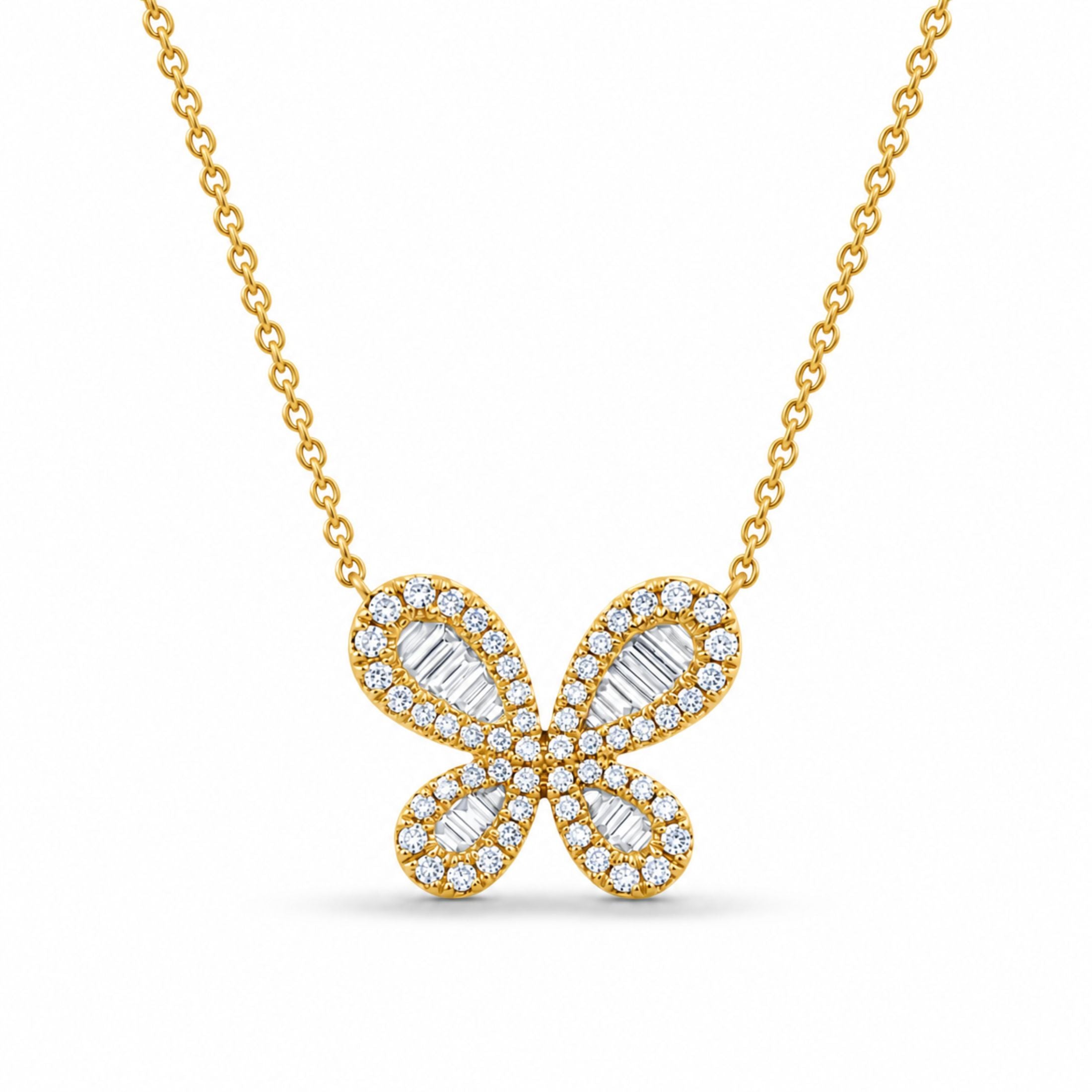 Leviev Baguette Butterfly .60ct Diamond Necklace in 18K Yellow Gold