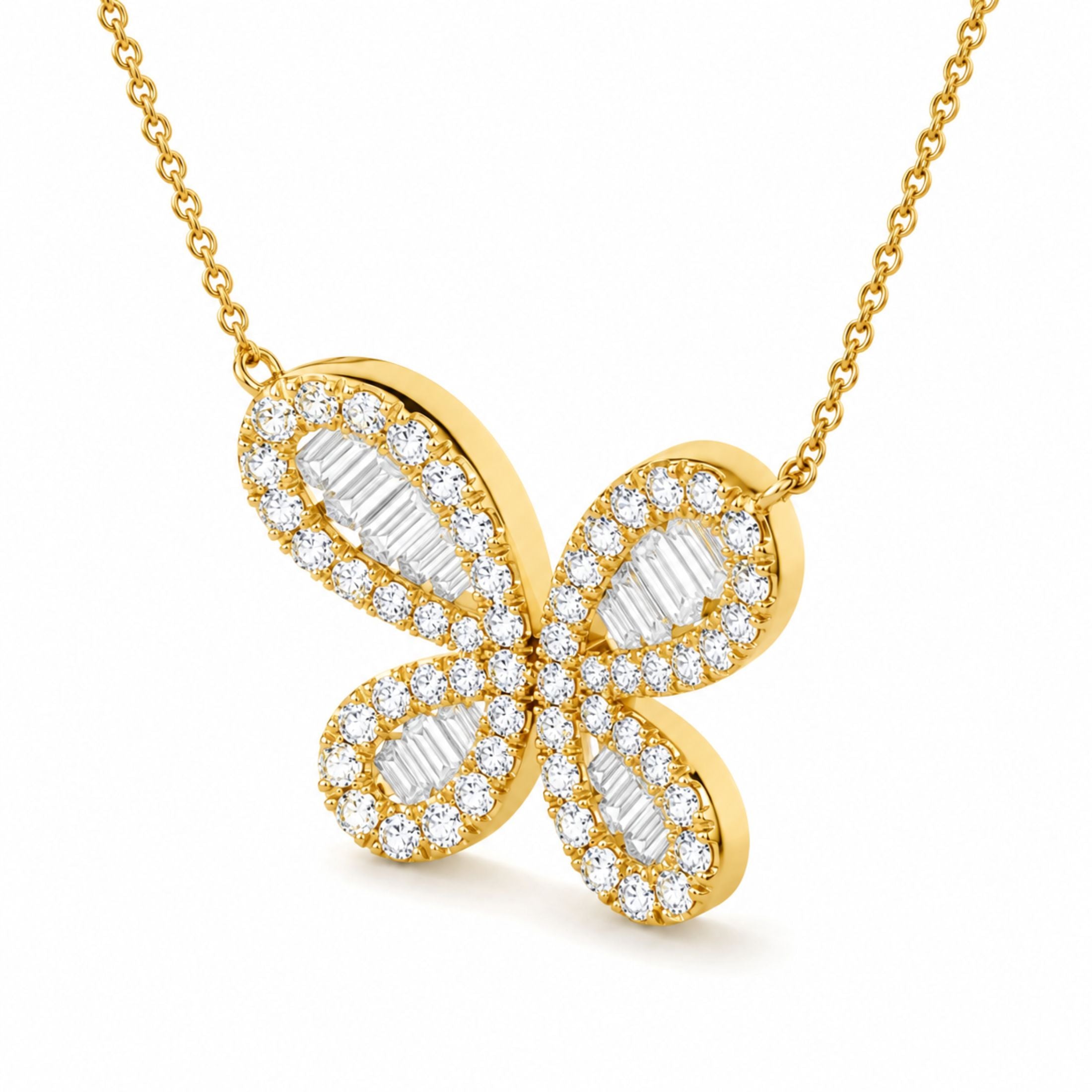 Leviev Baguette Butterfly .60ct Diamond Necklace in 18K Yellow Gold