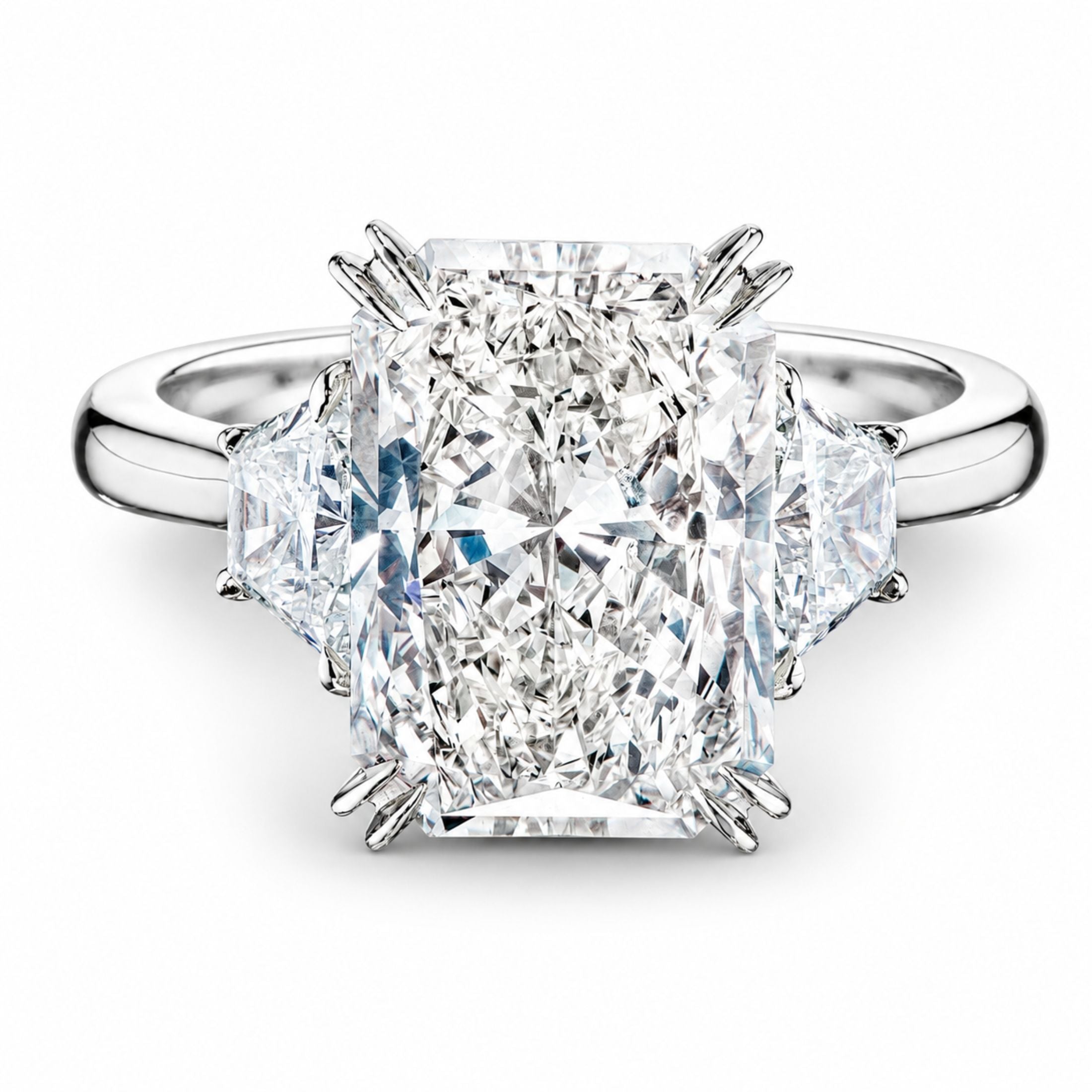 Bastet 5.82 Carat Radiant Cut Diamond with Trapezoids Side Ring in Platinum
