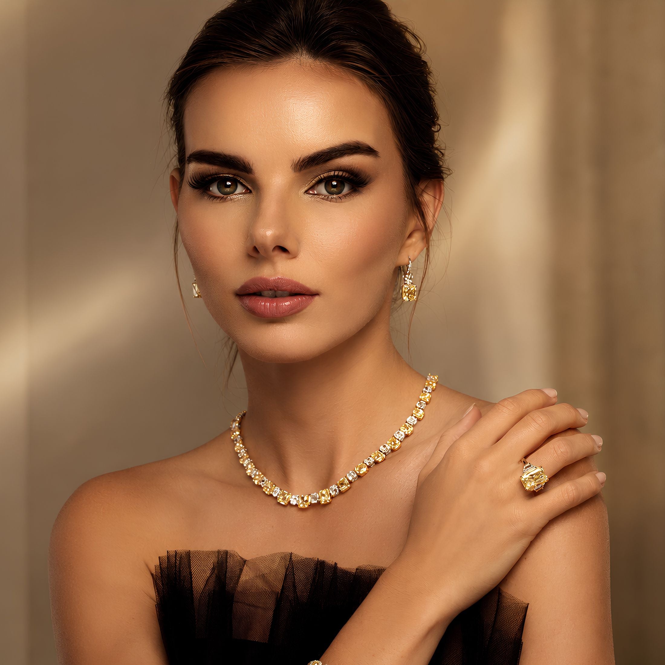 Belgrave 62.73 Carat Fancy Yellow & White Diamond Rivière Necklace in 18K Gold
