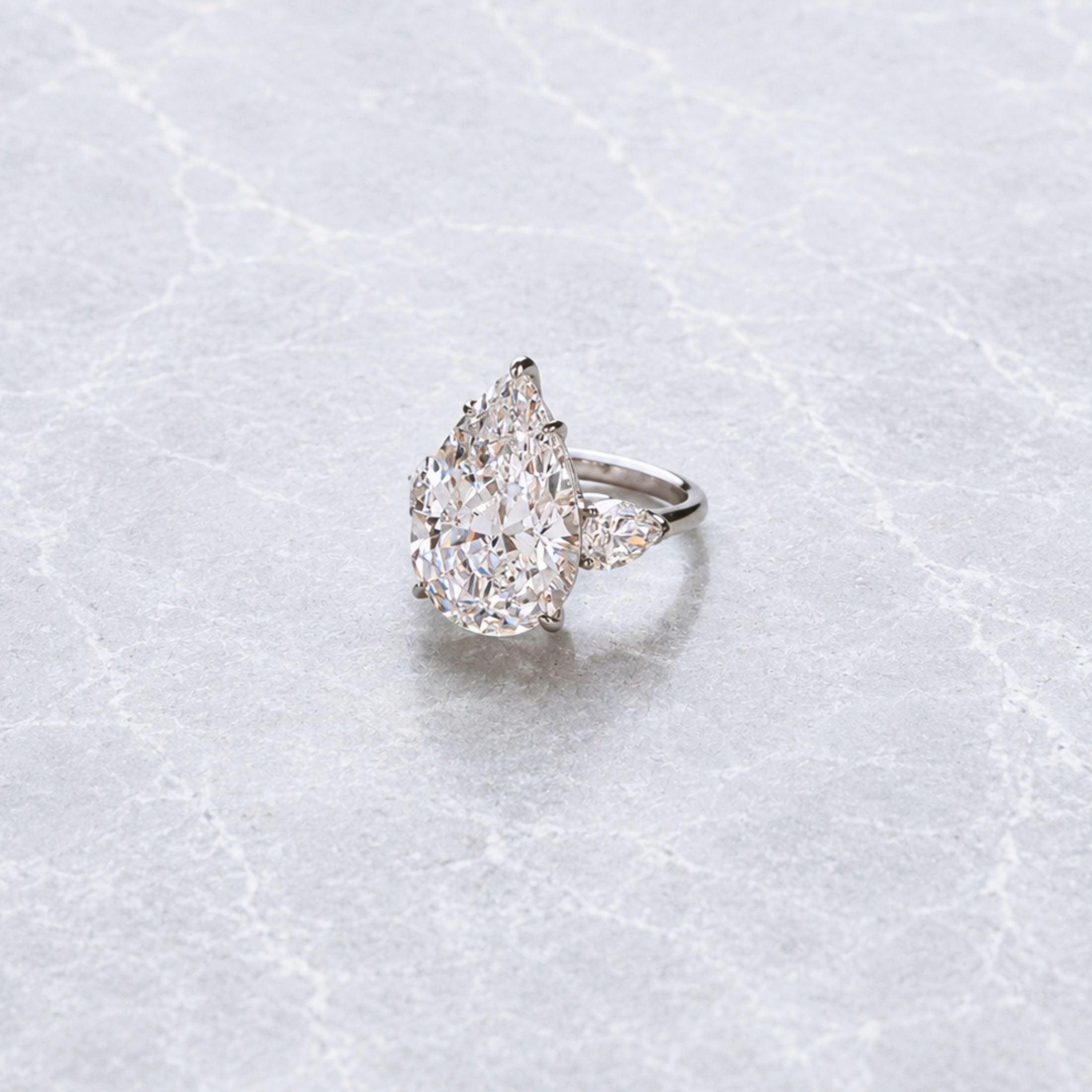 Bianca Mare 12.22 Carat Brilliant Pear Diamond Trilogy Ring in Platinum