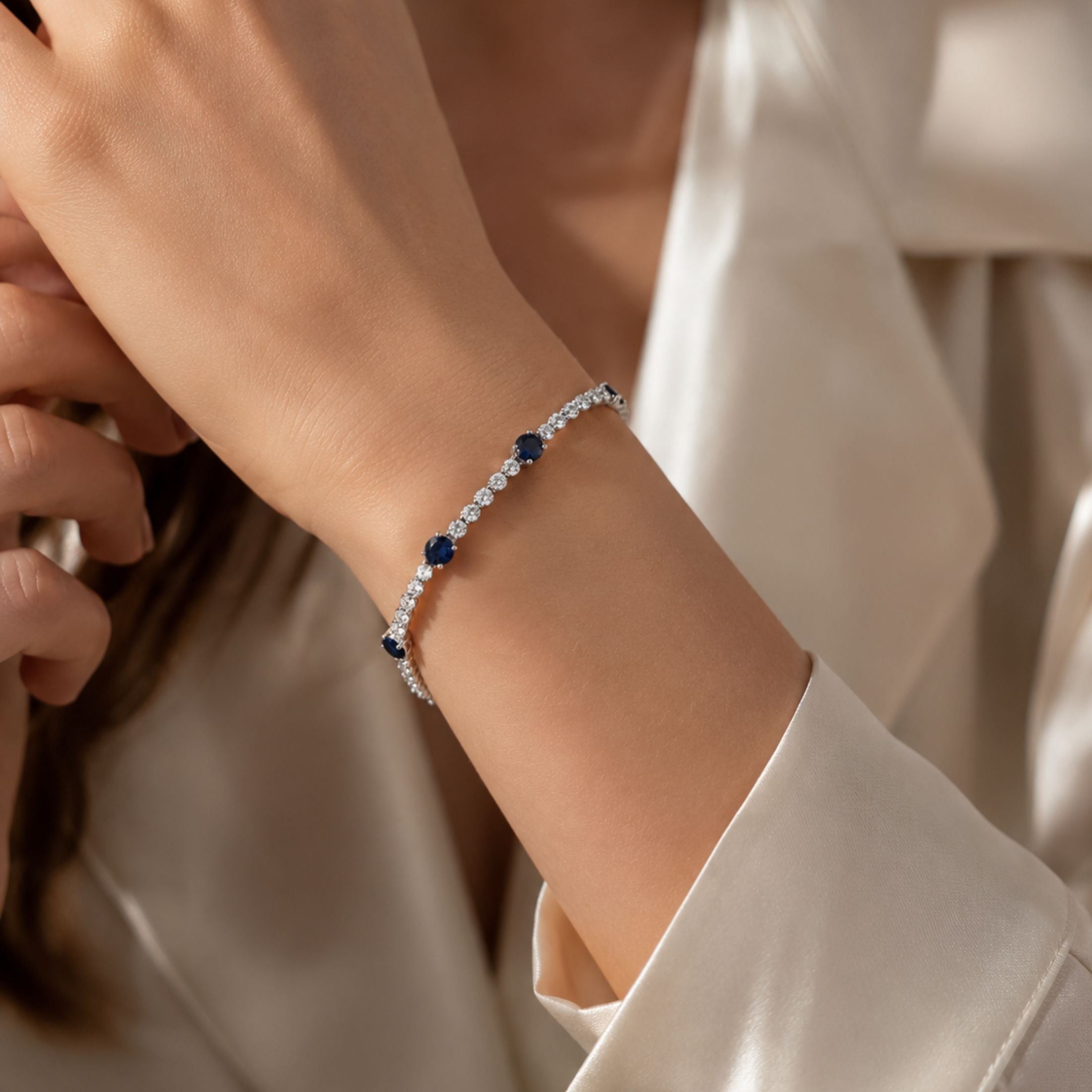 Blue Sonata 10.83 Carat Sapphire & Diamond Tennis Bracelet in 18K White Gold
