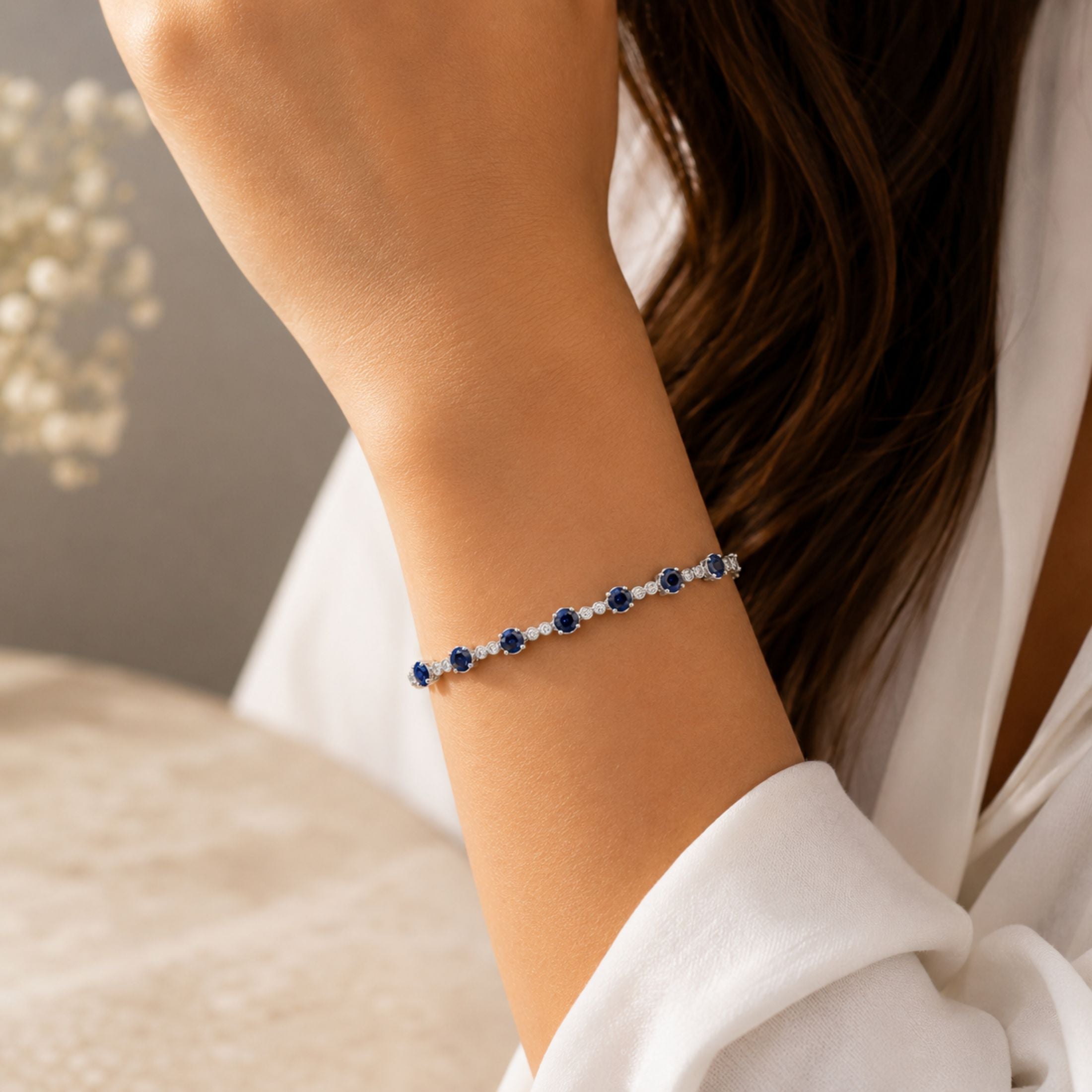 Blue Sonata 10.83 Carat Sapphire & Diamond Tennis Bracelet in 18K White Gold