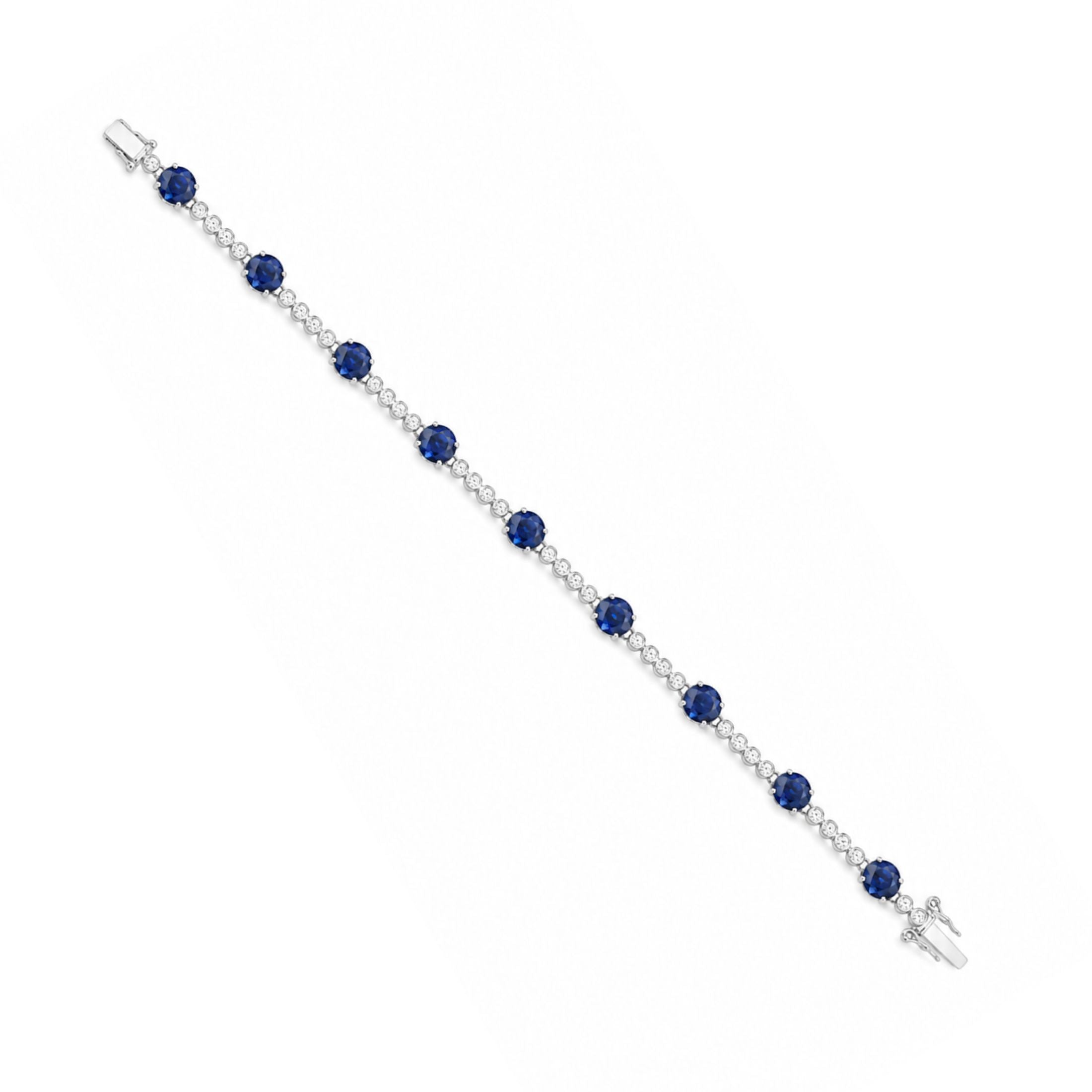Blue Sonata 10.83 Carat Sapphire & Diamond Tennis Bracelet in 18K White Gold