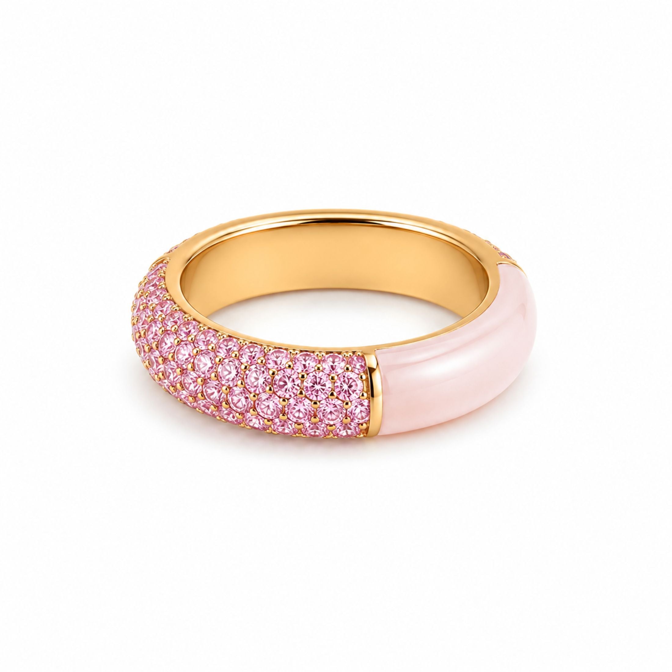 Blush Pavé 6.0 Carat Pink Sapphire & Agate Ring in 18K Rose Gold