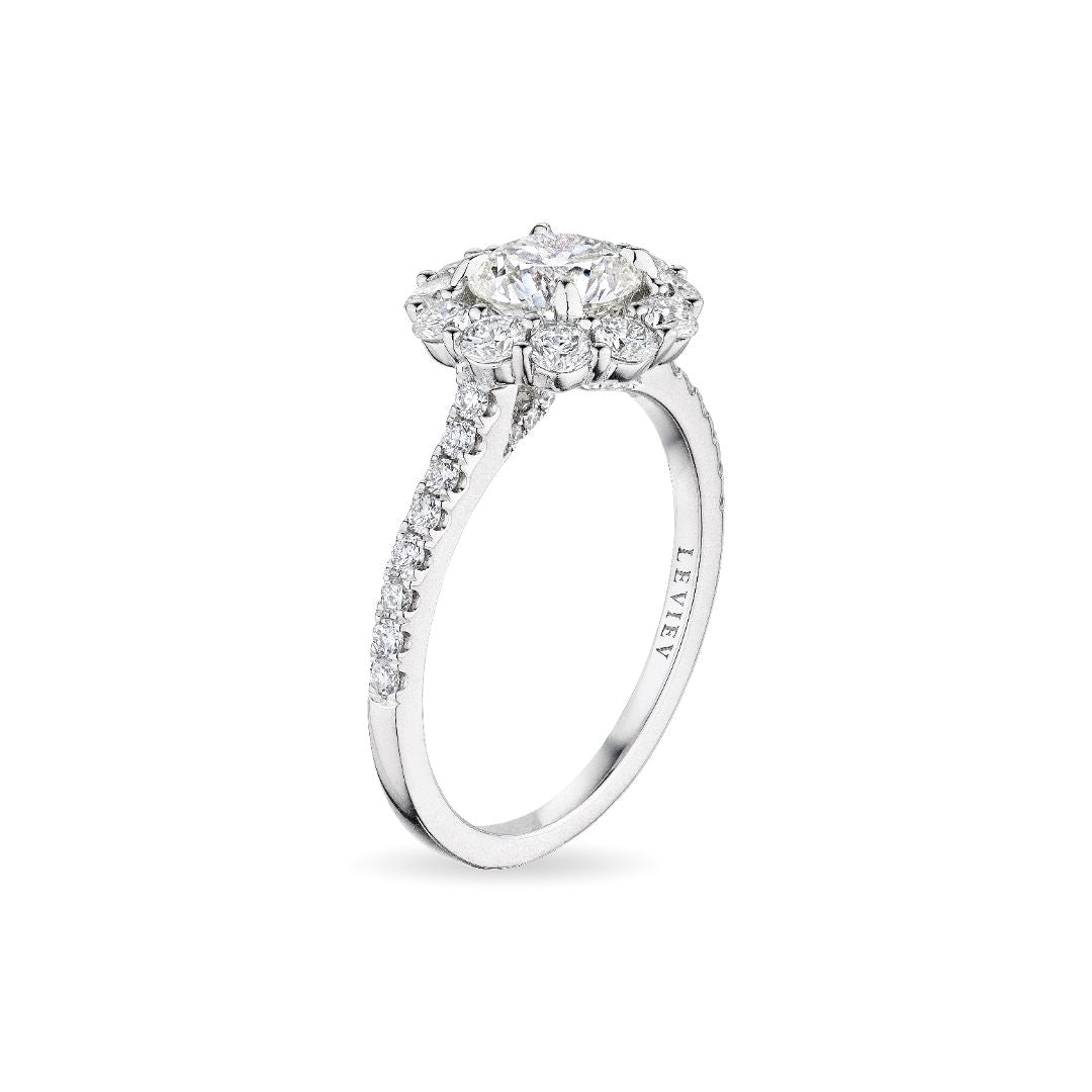 Leviev 1.08ct Round Cut Diamond Engagement Ring in 18K White Gold with Floral Pavé Halo and Split Shank