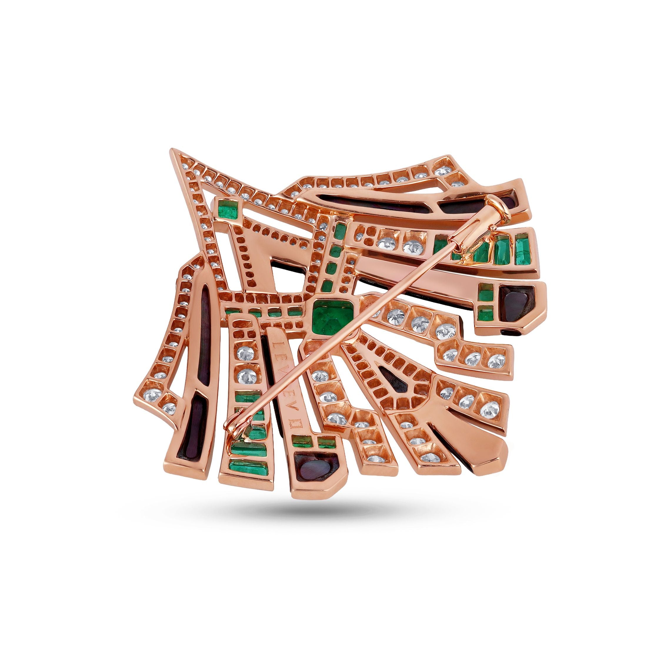 Bryant 8.11 Carat Mother of Pearl, Emerald, & Diamond Brooch in 18K Rose Gold