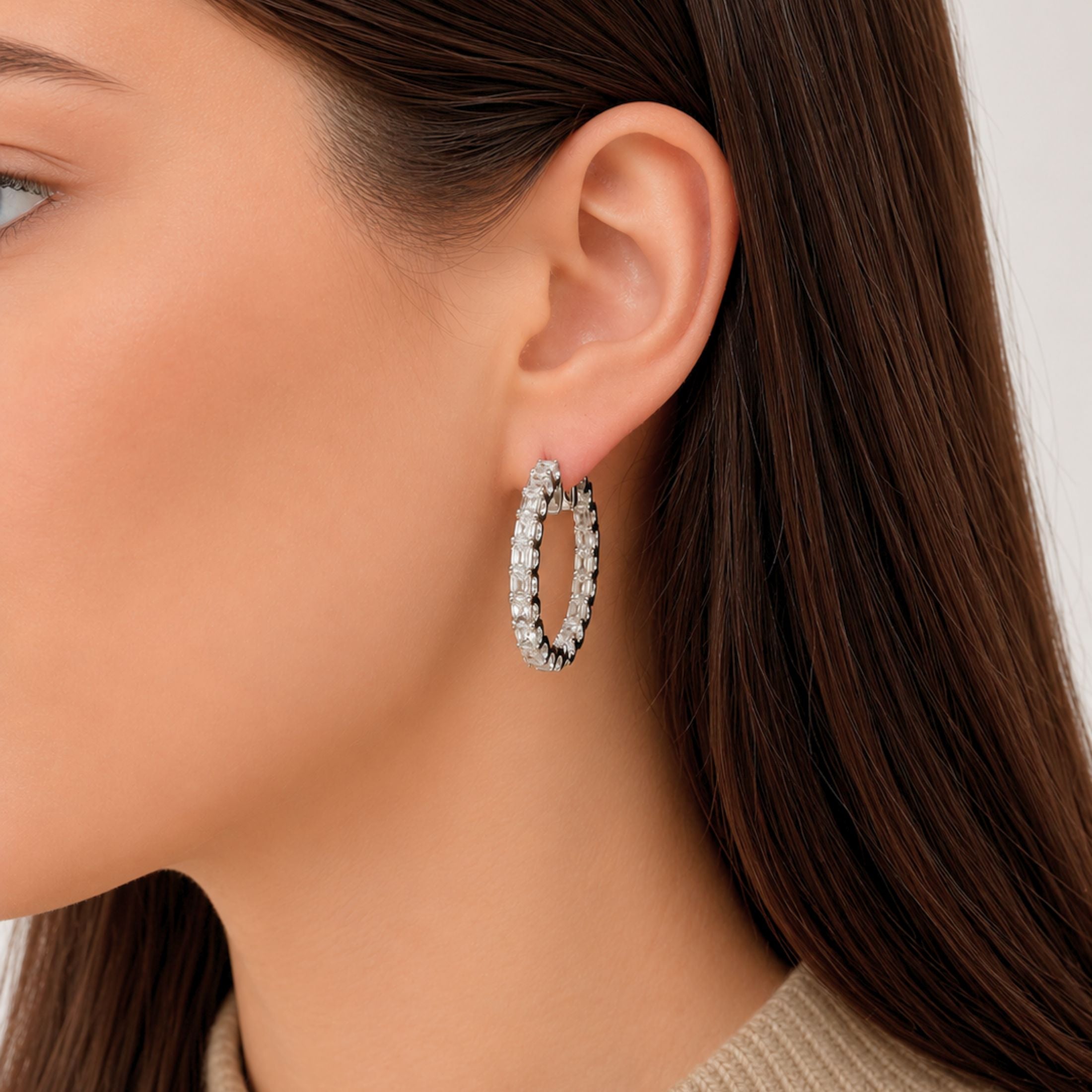 Caelune 9.97 Carat Diamond Hoop Earrings in 18K White Gold