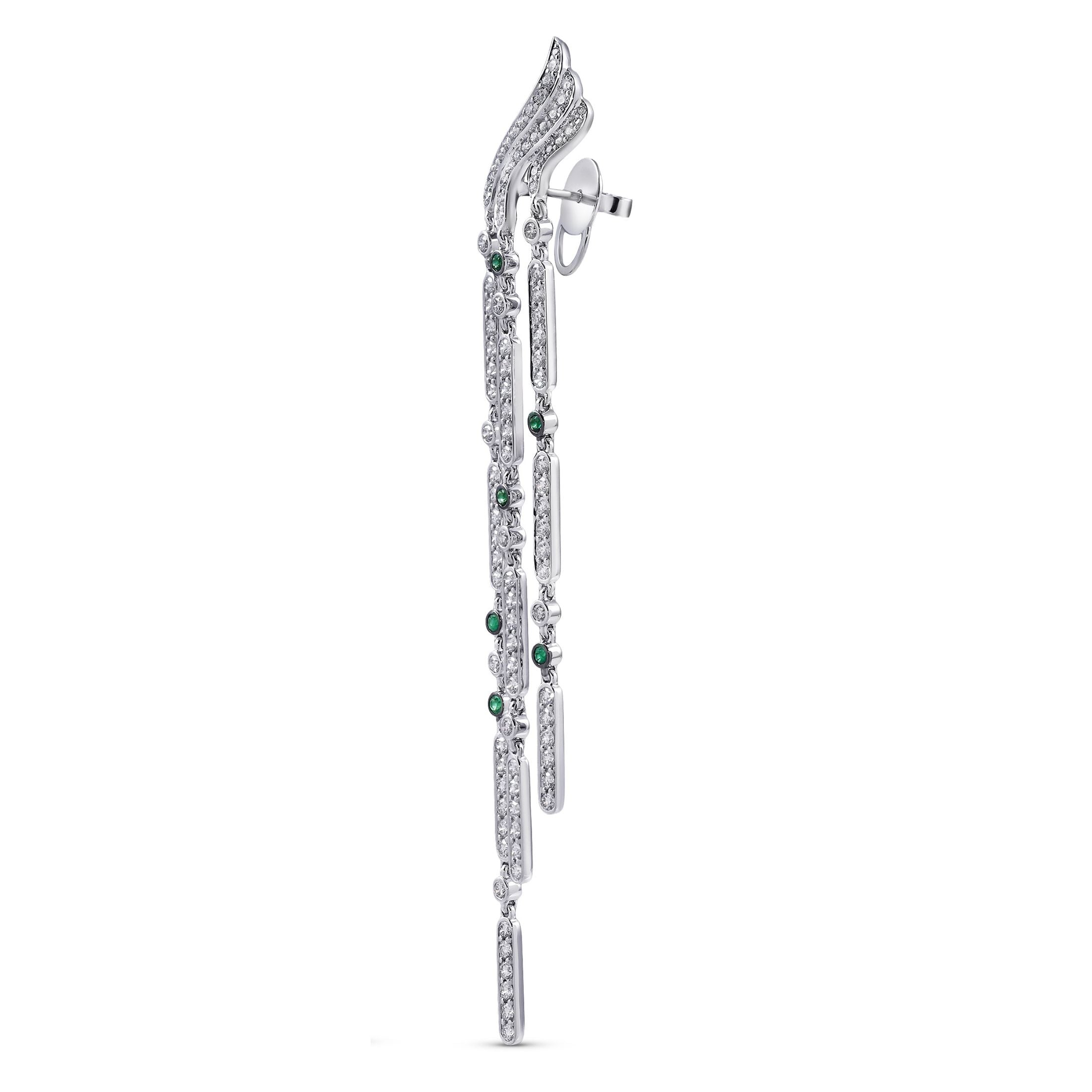 Cascade di Luce Smeraldo 5.07 Carat Emerald & Diamond Earrings in 18K White Gold