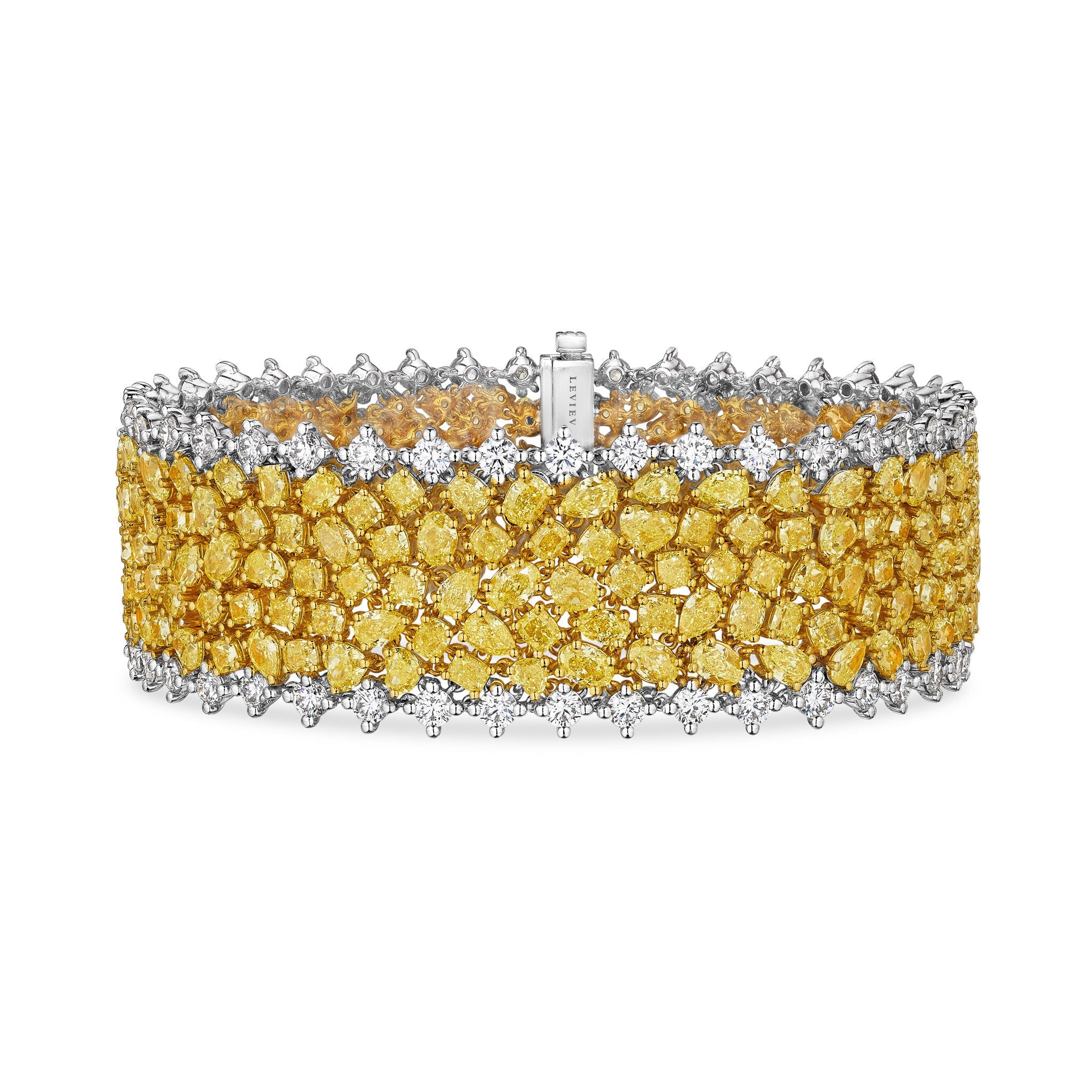 Cassian 18k gold diamond bracelet flat lay showing yellow and white stones