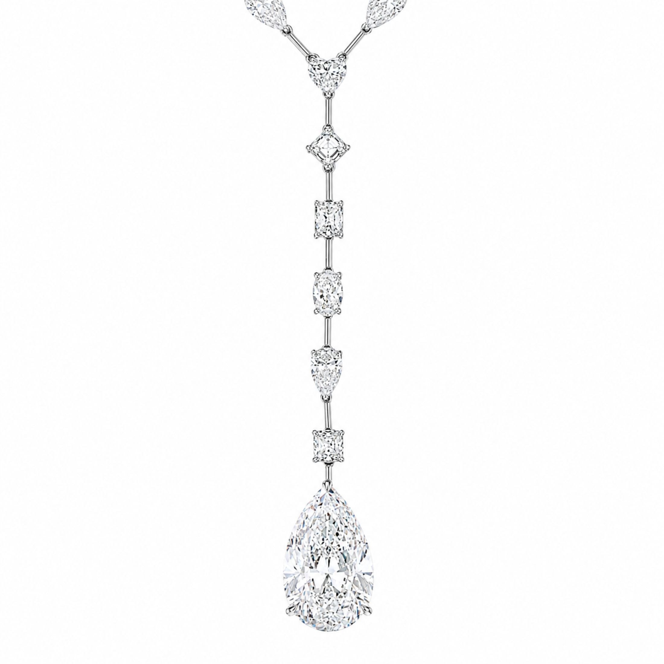 Leviev Cassian diamond y-necklace with mixed-cut stones and pear drop in platinum