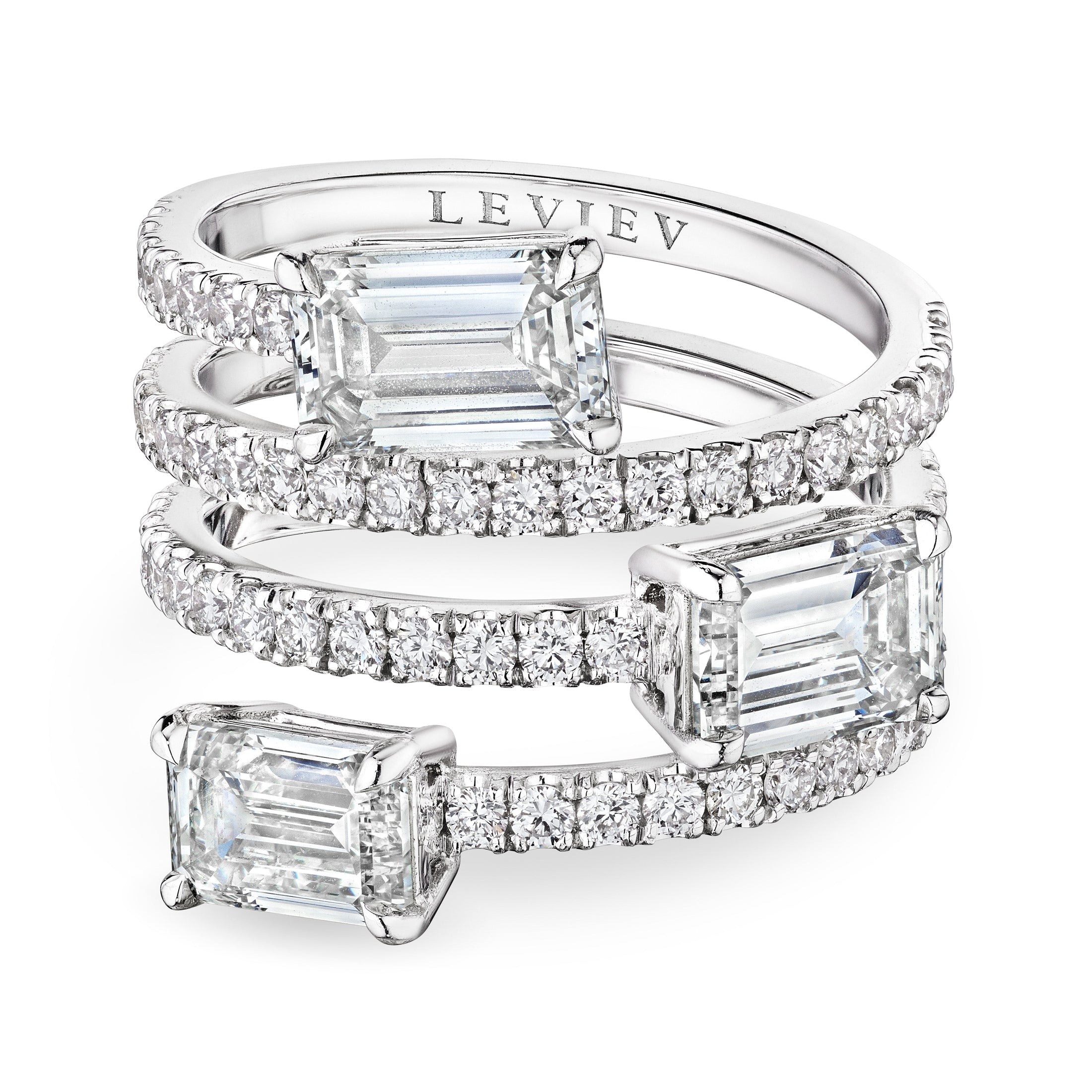 Chapman 4.29 Carat Emerald Diamond Spiral Ring in 18K White Gold Leviev Rings Leviev, Rings Leviev 
