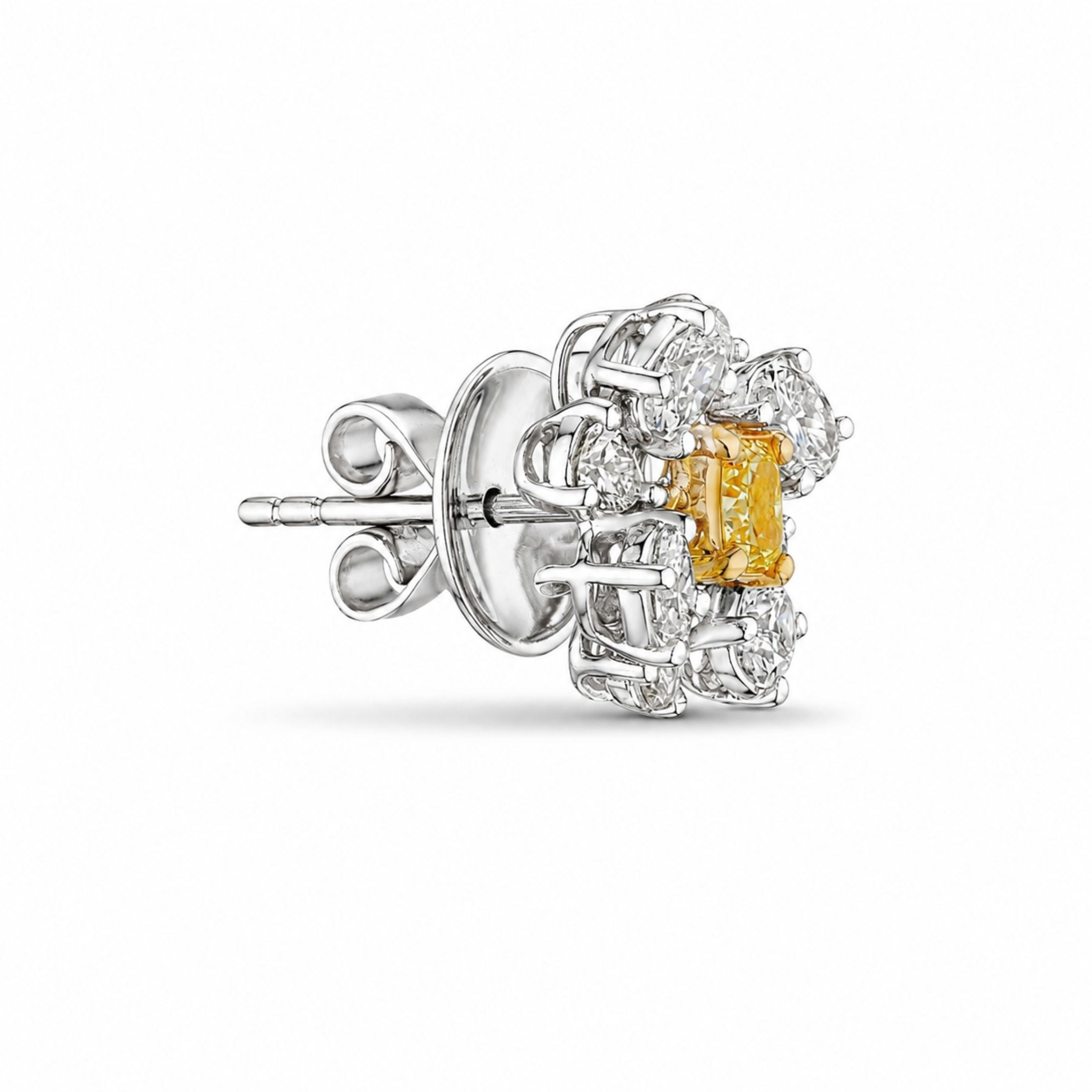 Leviev Citrine Blossom stud earring side view showing butterfly screw-back closure