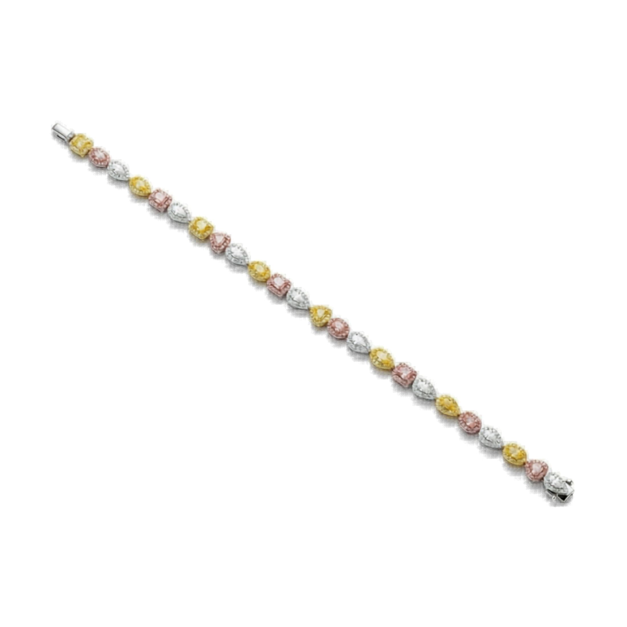 Leviev Starlite 18K white gold diamond bracelet with mixed pink yellow and white stones in round cushion pear and marquise cuts
