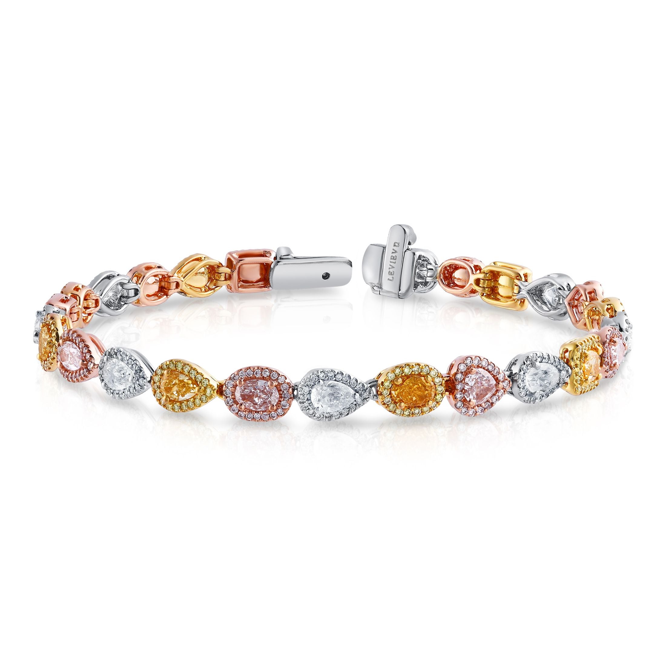 Leviev Claro diamond bracelet in 18K white gold with mixed-cut pink and yellow stones