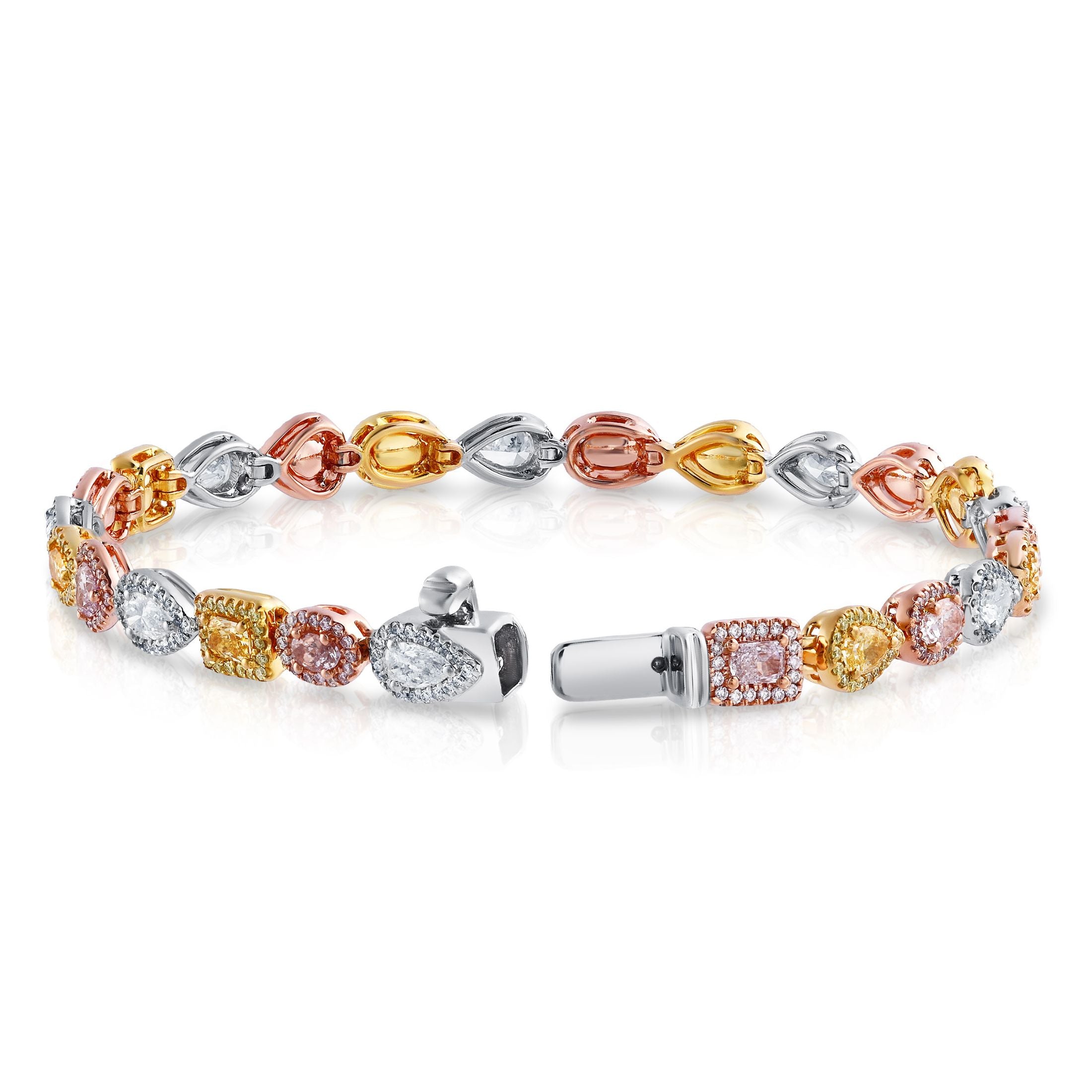 Claro 5.06 carat diamond bracelet flat lay with open clasp revealing Leviev engraving