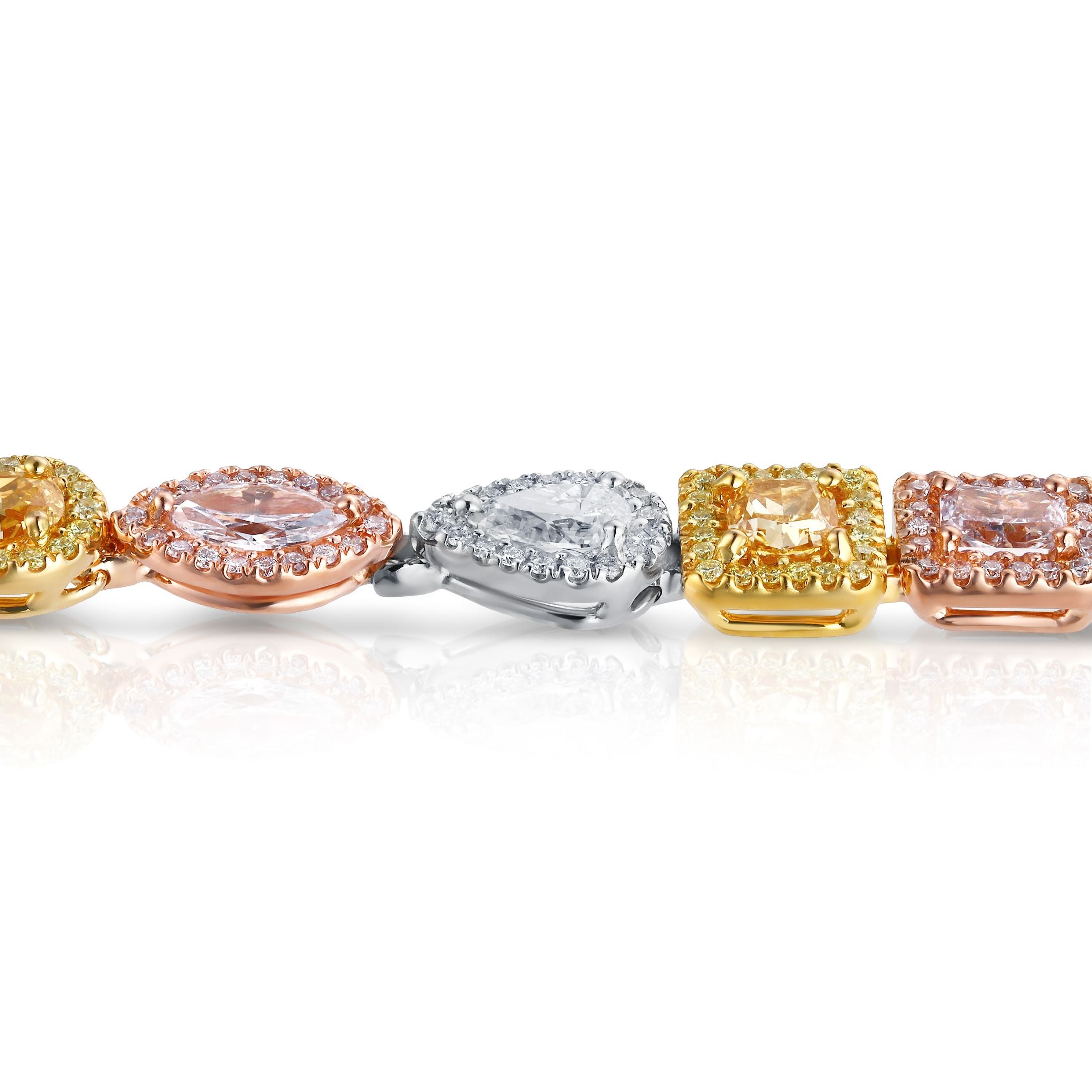 Close-up of Leviev diamond bracelet showing four distinct metal settings and gemstone cuts