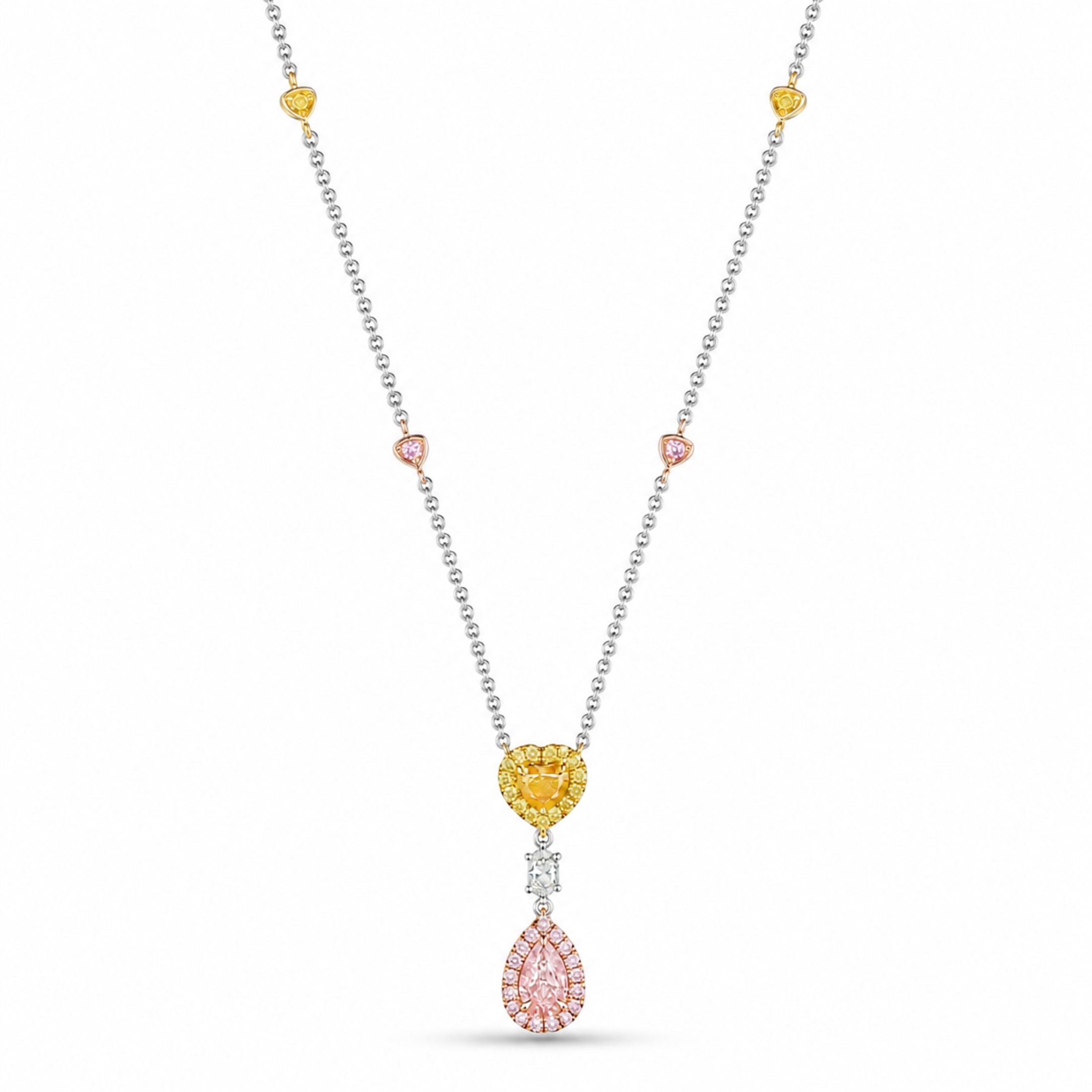 Claro 1.79 Carat Multi-Color Diamond Pendant Necklace in 18K White Gold & Platinum