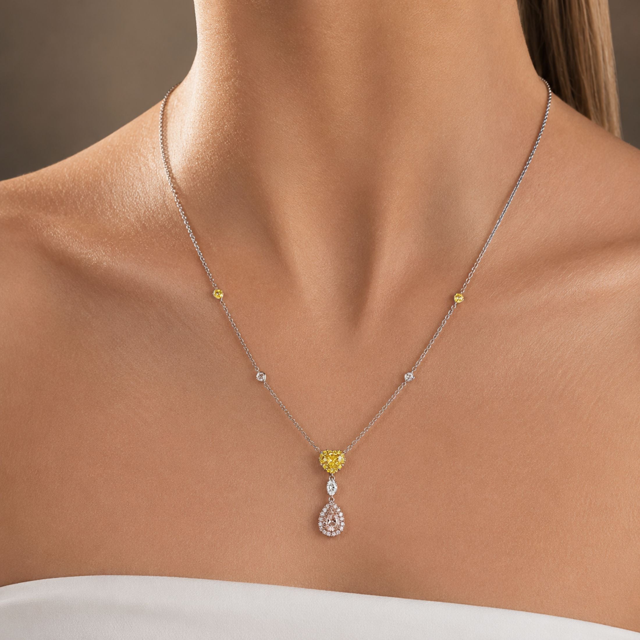 Claro 1.79 Carat Multi-Color Diamond Pendant Necklace in 18K White Gold & Platinum