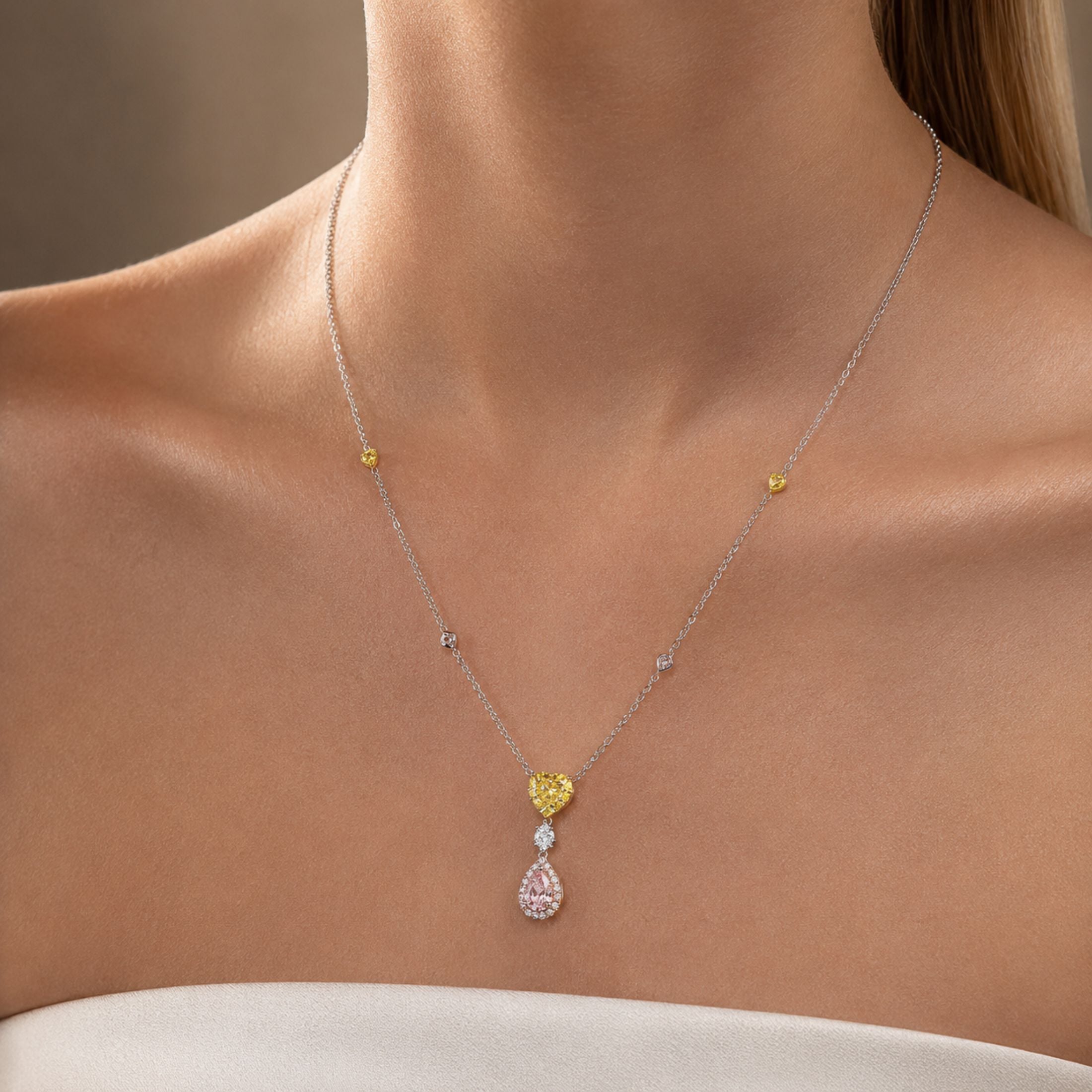 Claro 1.79 Carat Multi-Color Diamond Pendant Necklace in 18K White Gold & Platinum