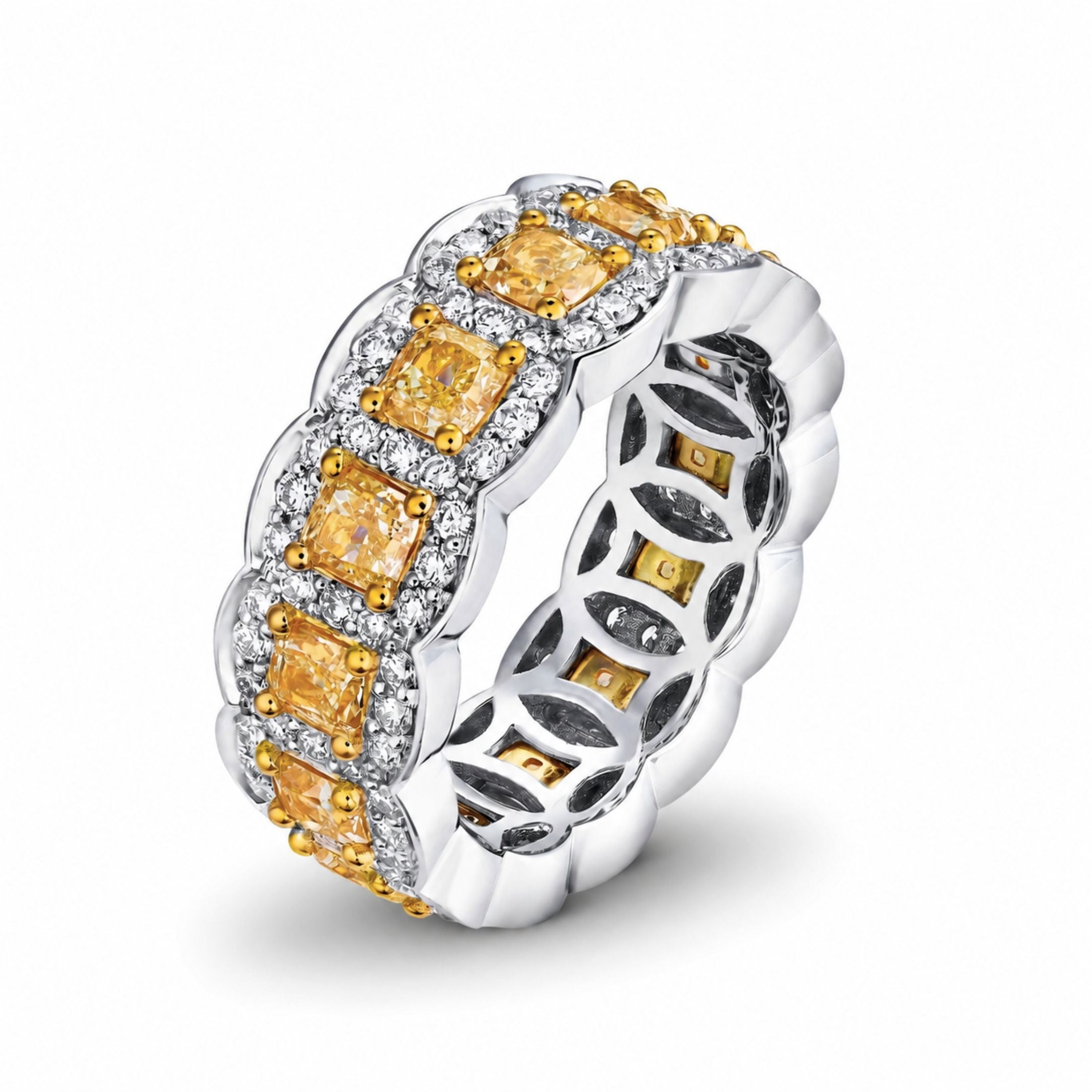 Colette 4.97 Carat Fancy Yellow Diamond Eternity Ring in 18K Gold