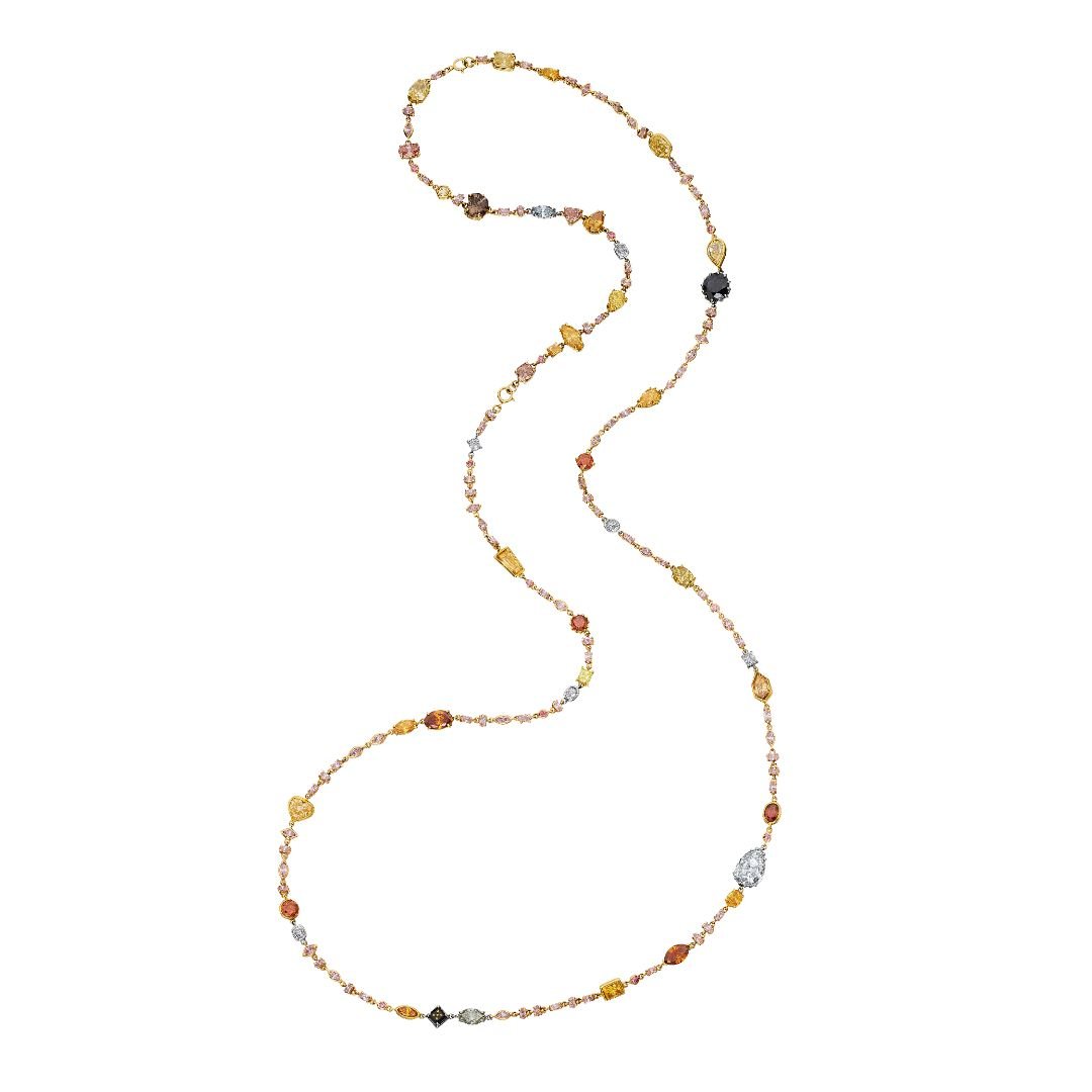 Color Tapestry 48.03 Carat Diamond Necklace in 18K Rose Gold Leviev Necklaces 18K, 18K Rose Gold, 18K Rose Gold Necklace, Chain Necklace, Color Diamond, Colored Diamond, Colored Diamond Necklace, Diamond Necklace, Fine Jewelry, High Jewelry, Leviev, Leviev Necklace, Necklaces, Women's Jewelry, Women's Necklace Leviev 