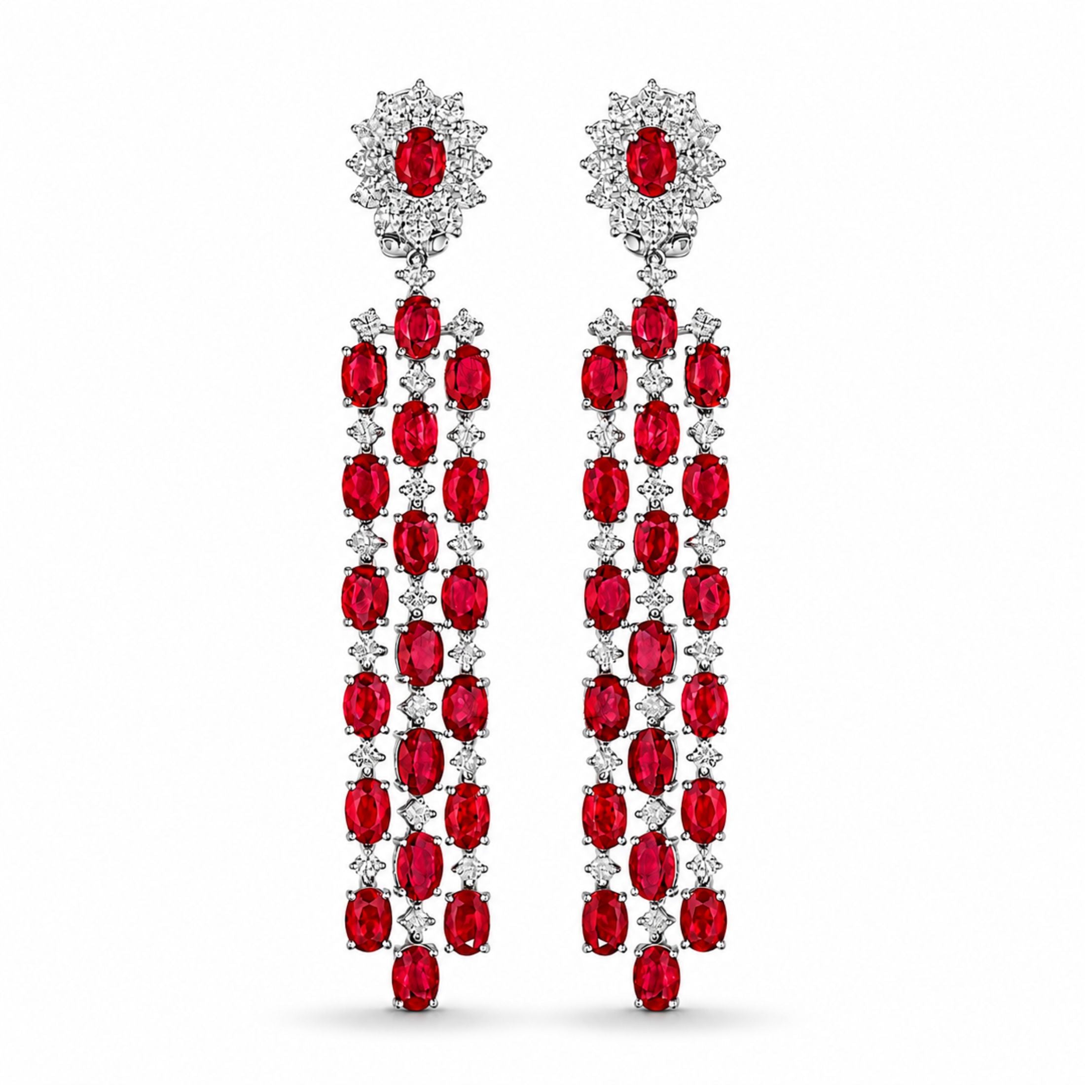 Leviev Crimson Nocturne ruby and diamond dangle earrings in 18K white gold