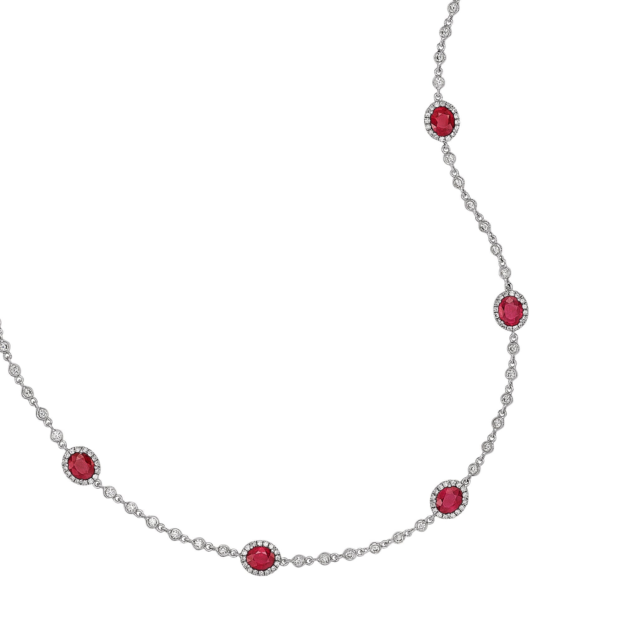 Leviev Crimson Rouge 11.34ct diamond necklace with bezel-set Burma red oval stones and diamond halos on white gold cable chain