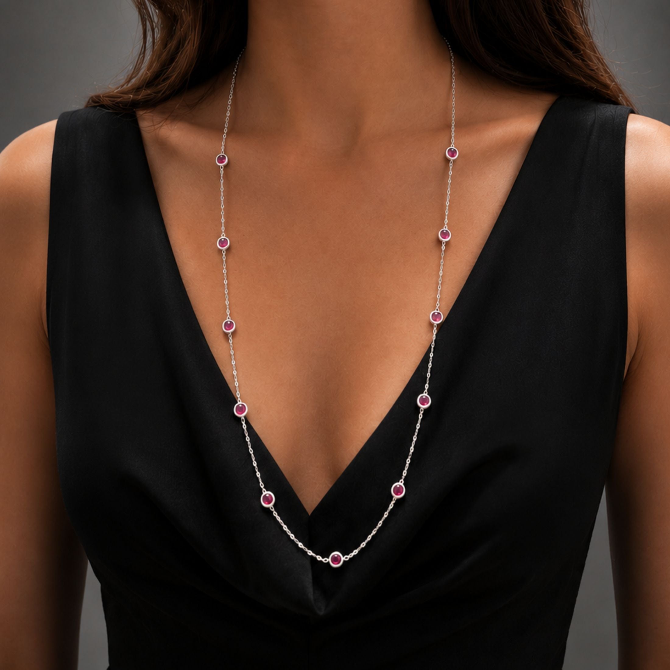 Crimson Rouge 11.34 Carat Ruby & Diamond Station Necklace in 18K White Gold