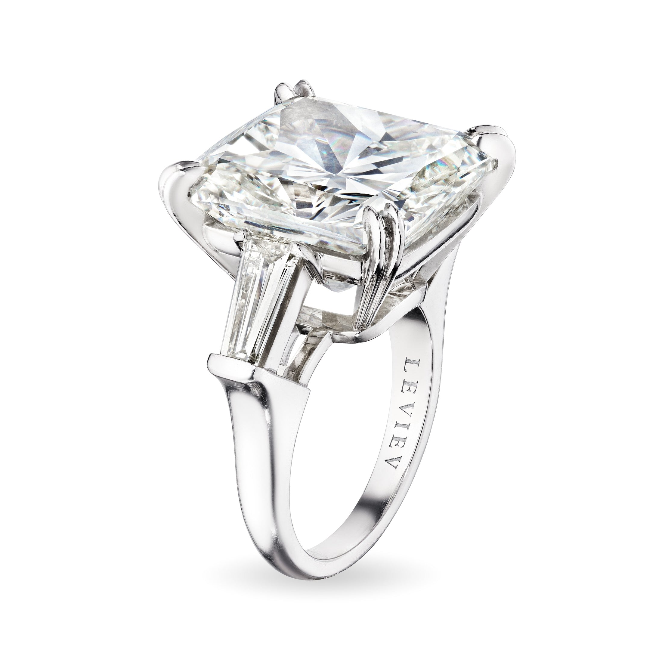 Cushion Cut Diamond Ring with Tapered Baguettes, 15 CT Leviev Rings Rings Leviev 