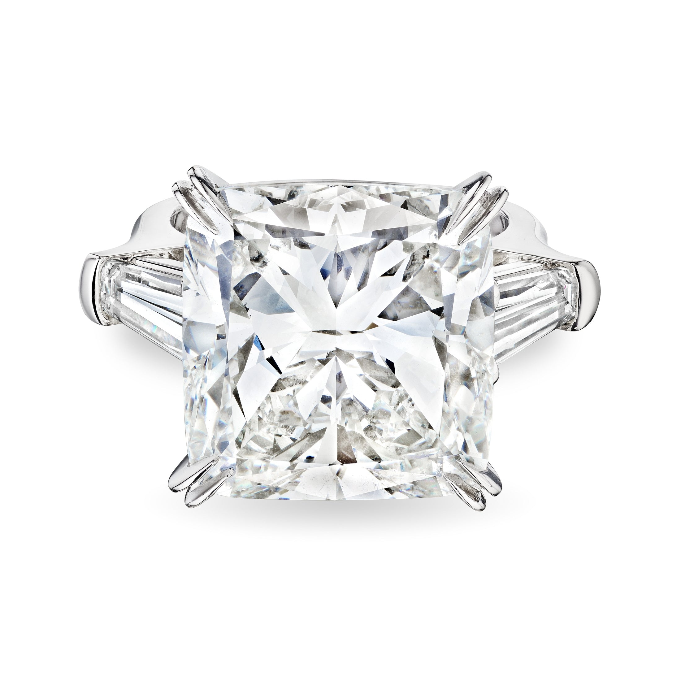 Cushion Cut Diamond Ring with Tapered Baguettes, 15 CT Leviev Rings Rings Leviev 