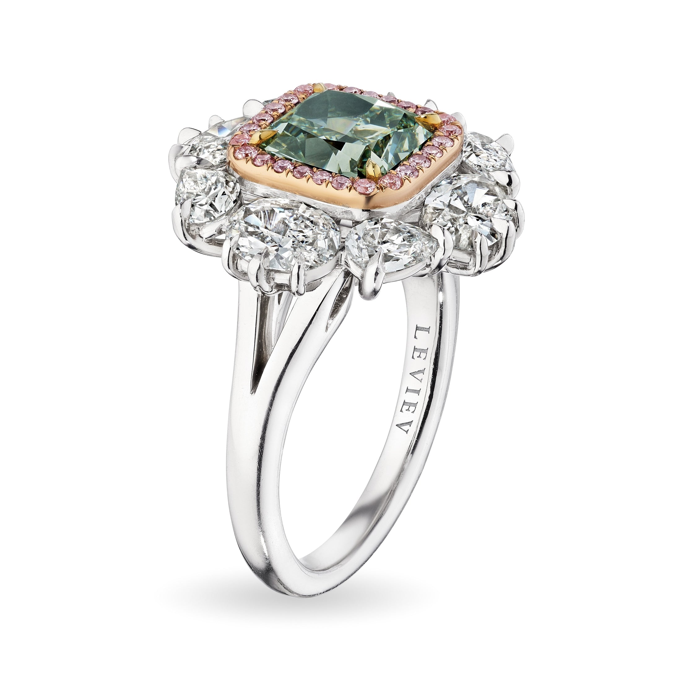 Cushion Cut Fancy Green Diamond Ring, 2 CT Leviev Rings Rings Leviev 